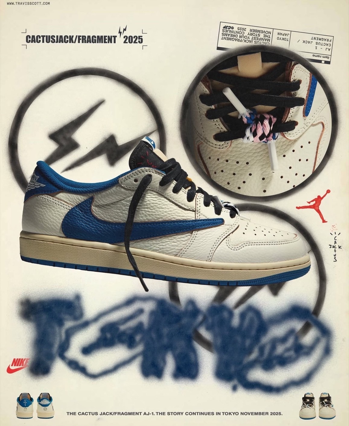 【Luxury】限量預購 Travis Scott x fragment design x Air Jordan 1 三方聯名 倒勾 2025最新款