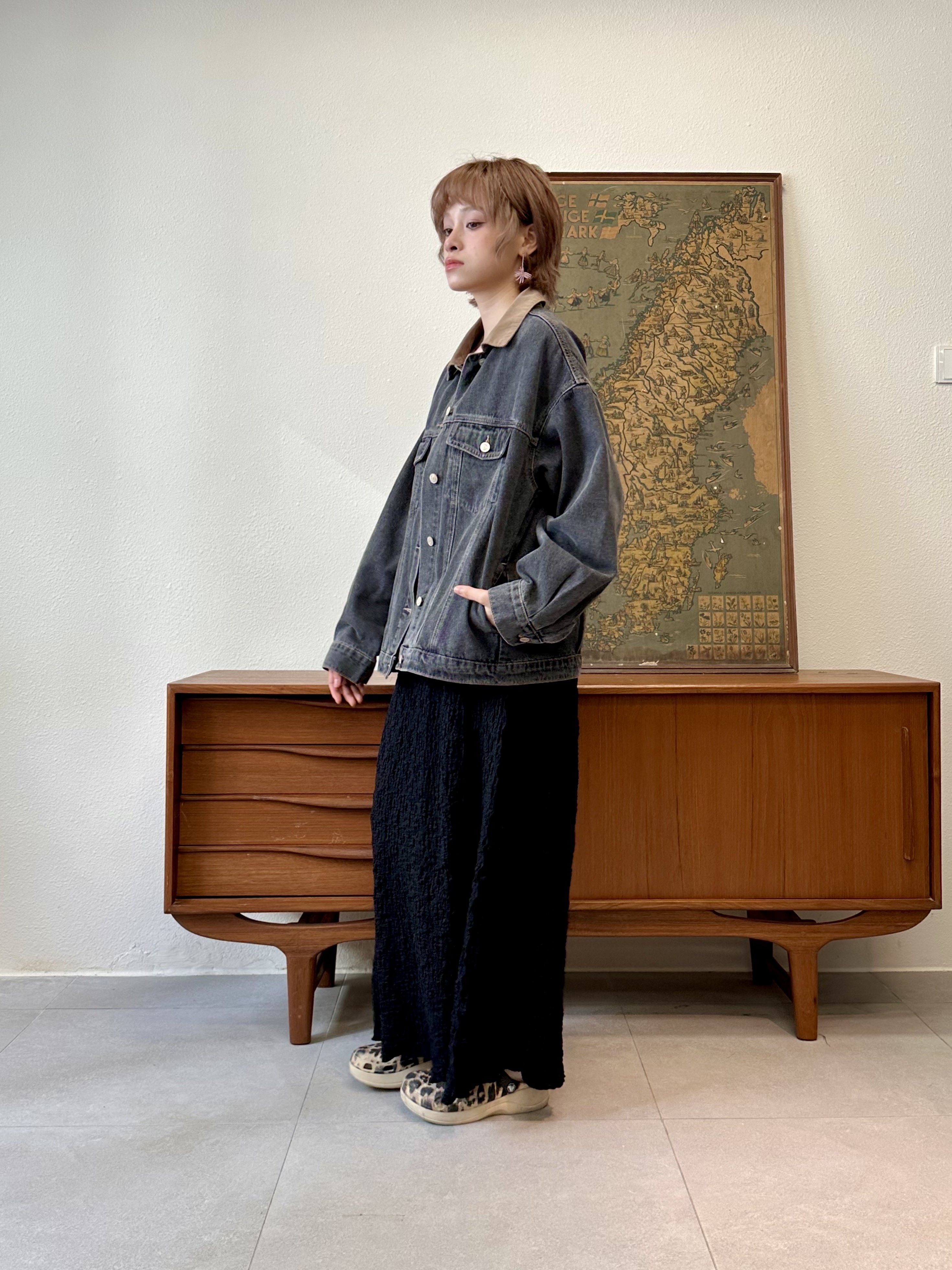 復古拼接領牛仔褸 ～ JK53140