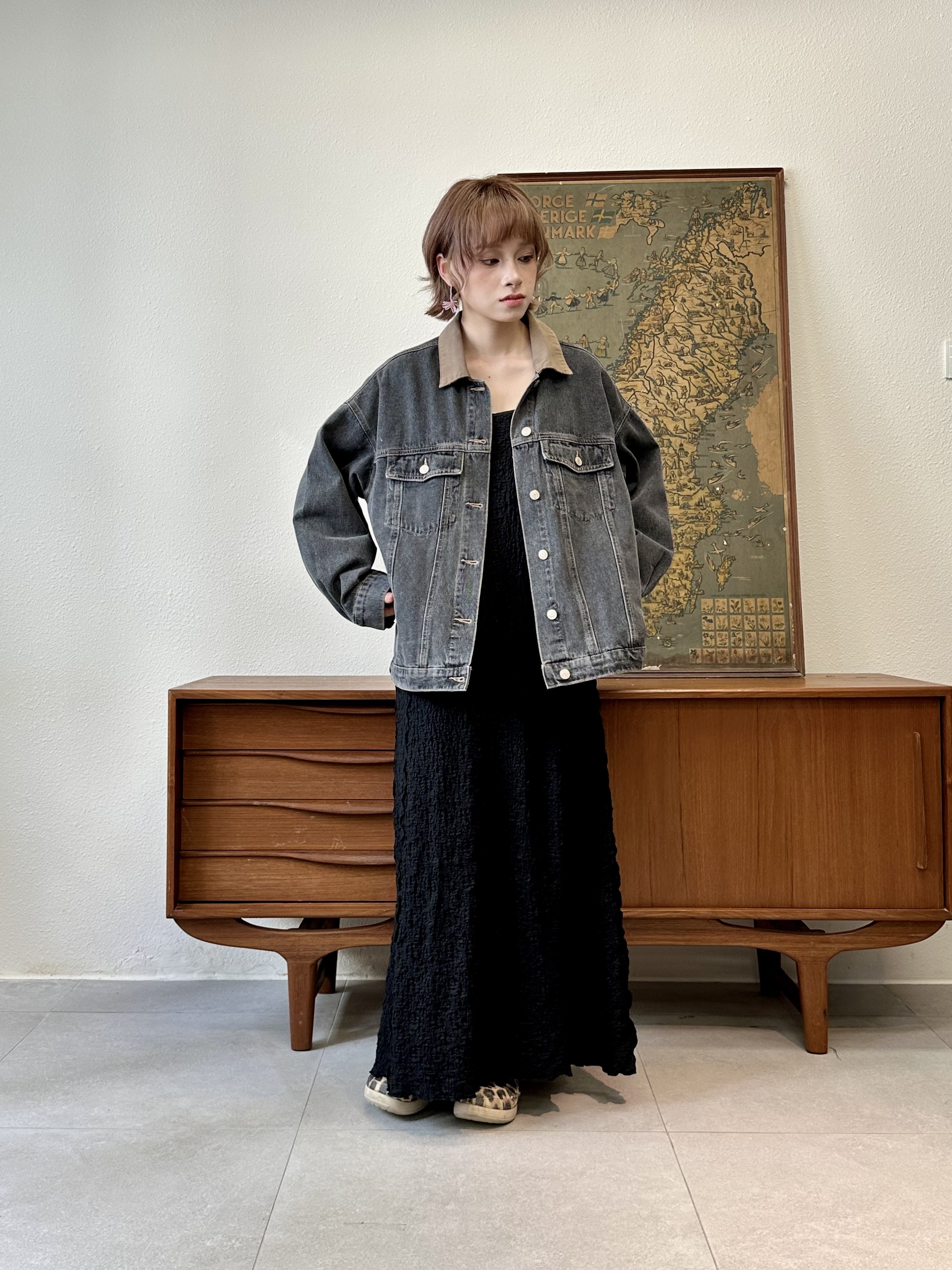 復古拼接領牛仔褸 ～ JK53140