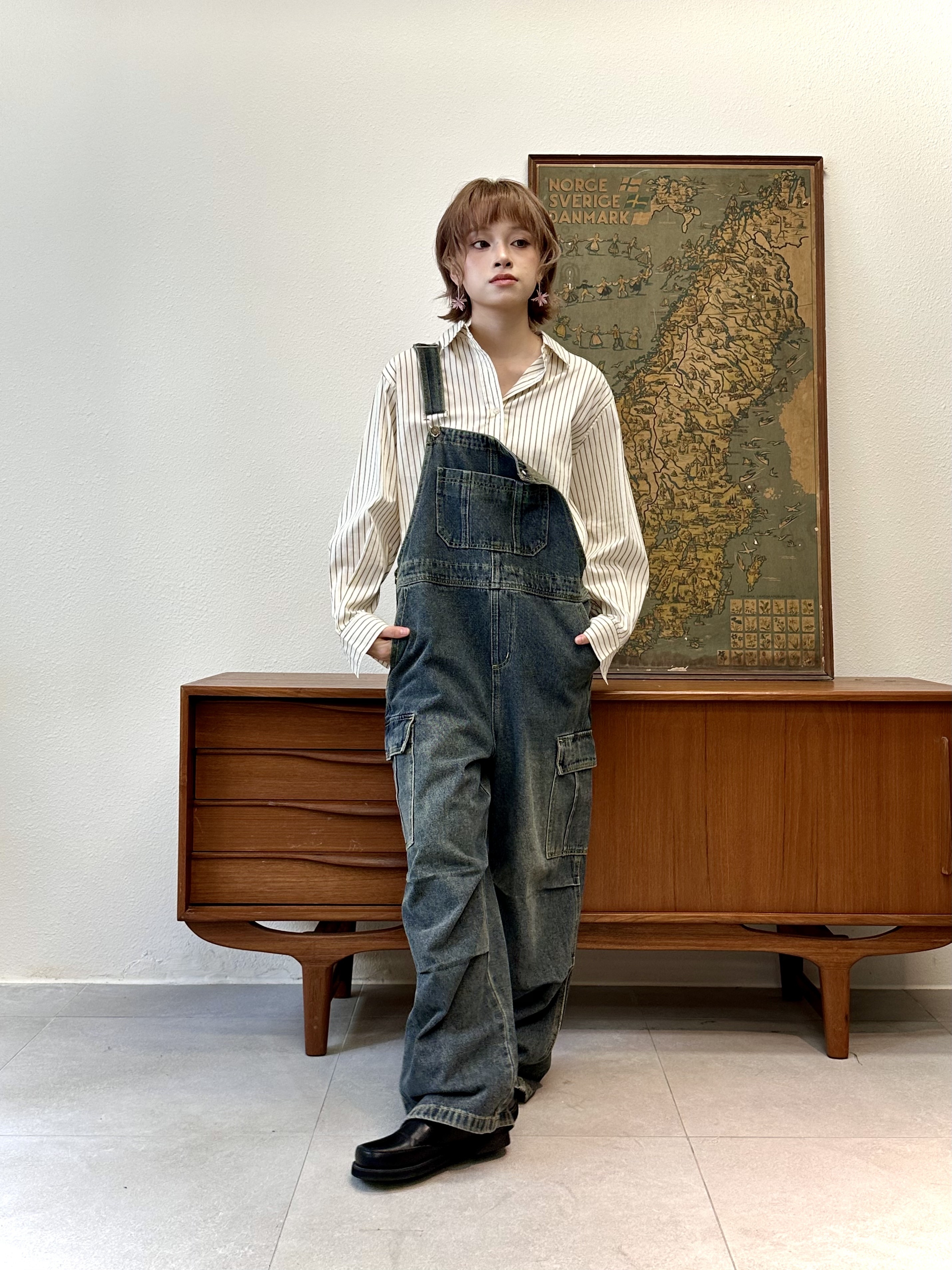 深藍造舊工裝工人褲 - TR53732