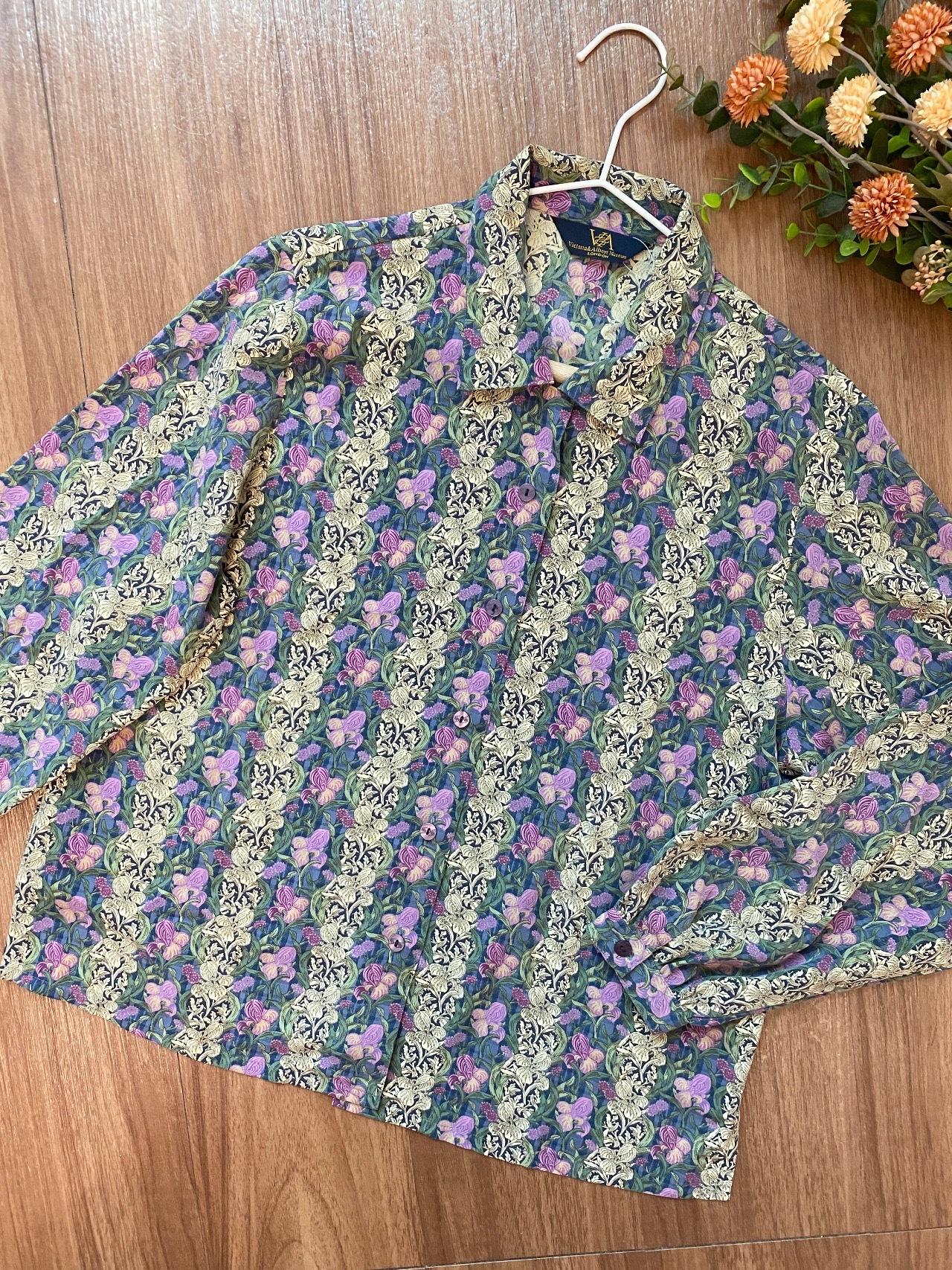 日本製V&A紫色印花圖案古著上衣