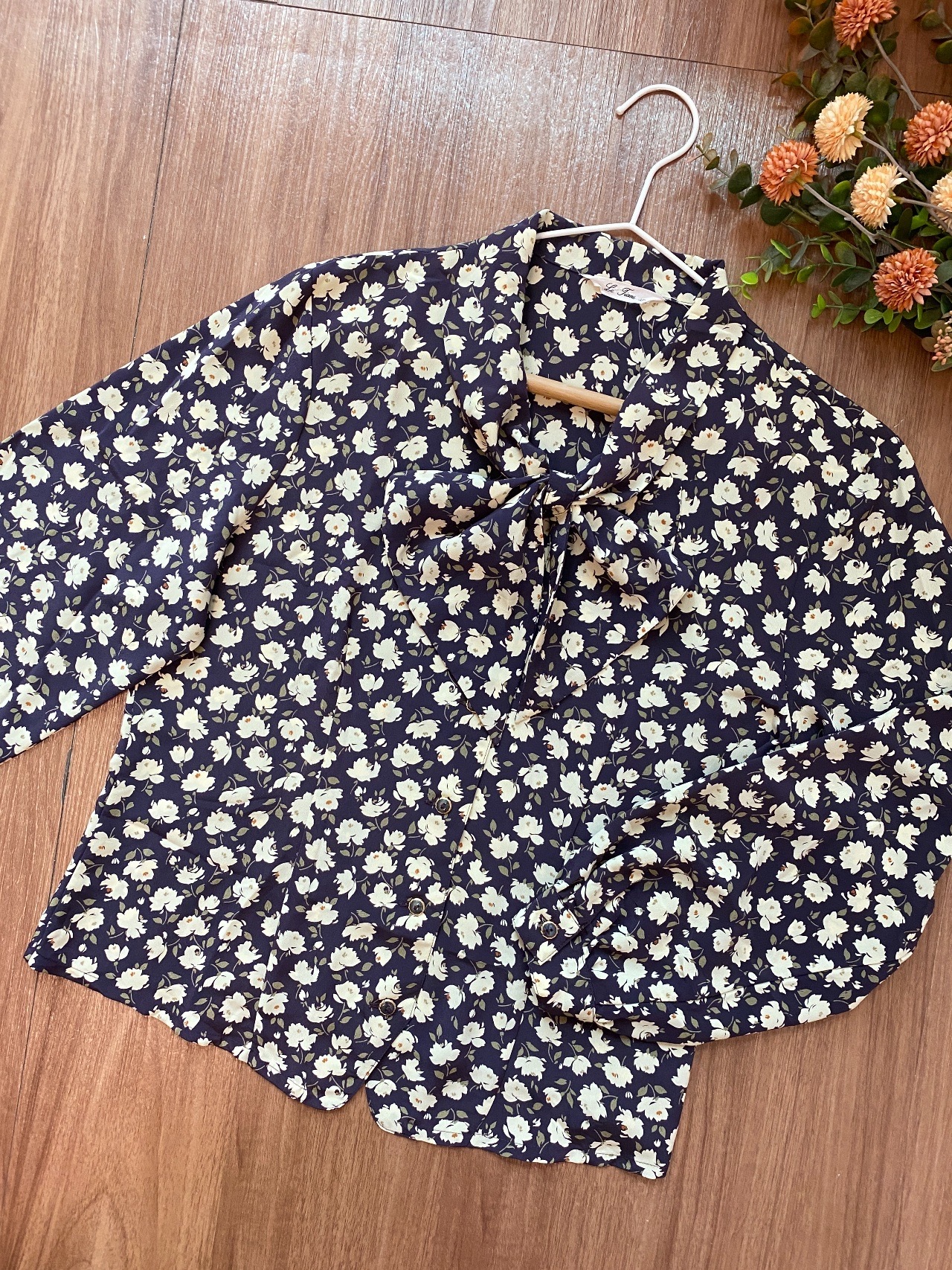 日本製深紫藍色綁結長袖上衣