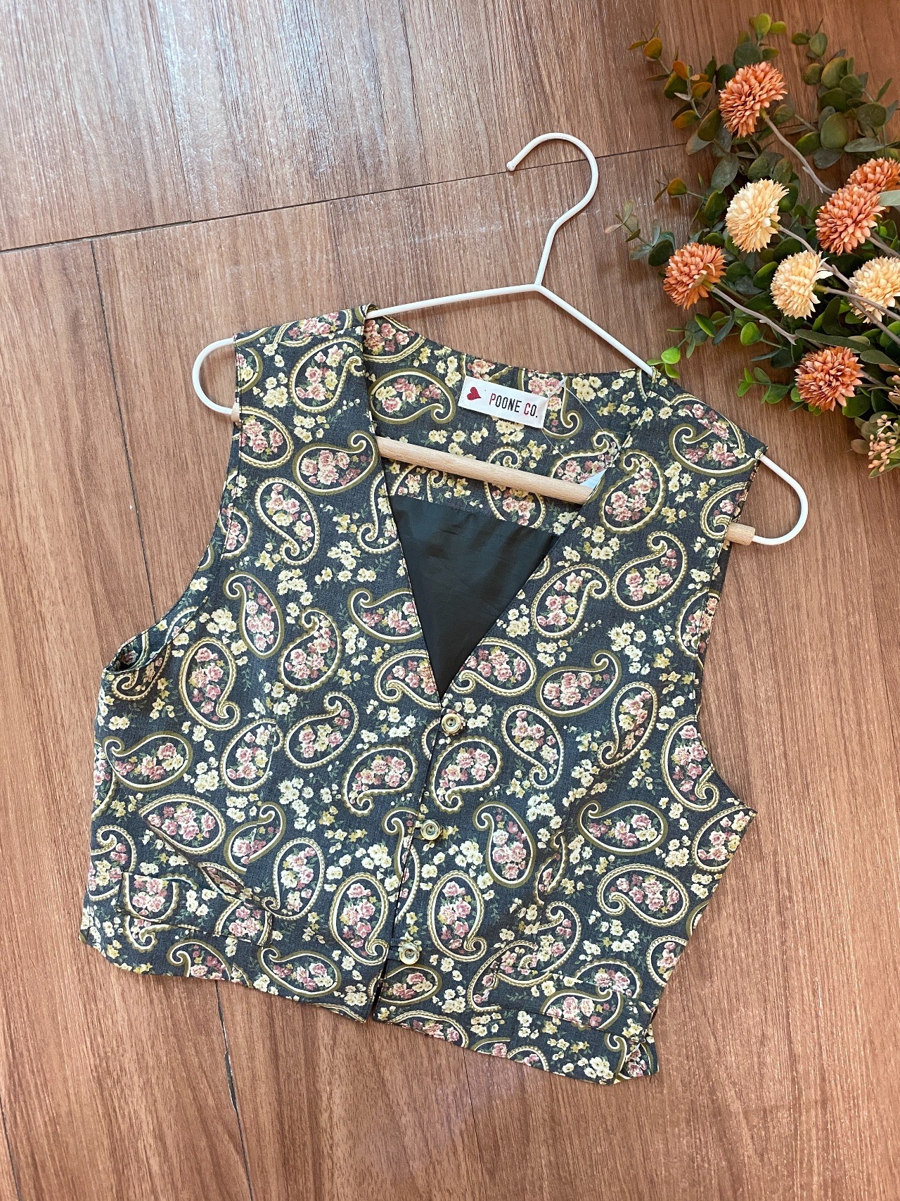 灰色腰果花圖案馬甲