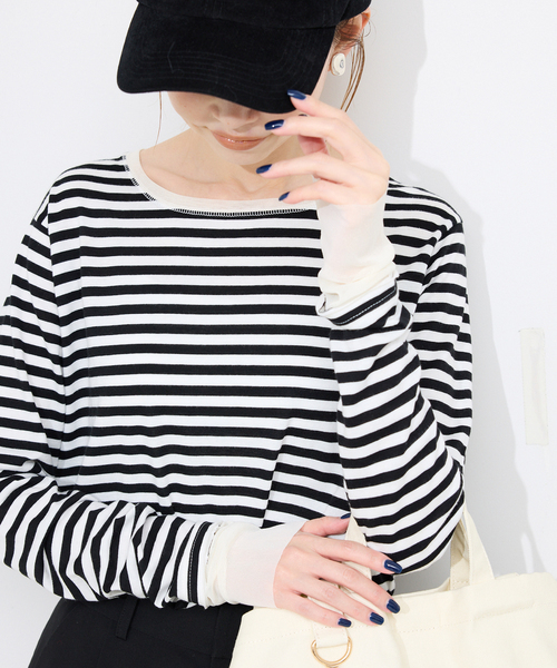 [預購] SLOBE IENA 薄紗拼接層次感長袖T恤 日本製