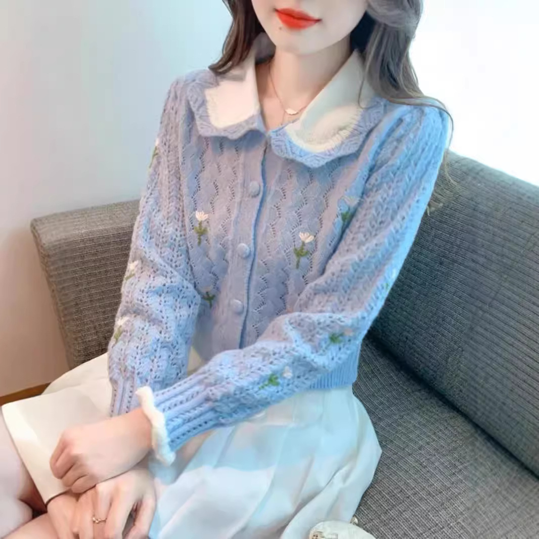 Blue Series Doll Style Embroidery Cardigan