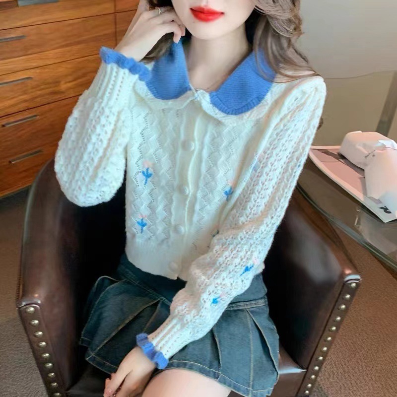 Blue Series Doll Style Embroidery Cardigan