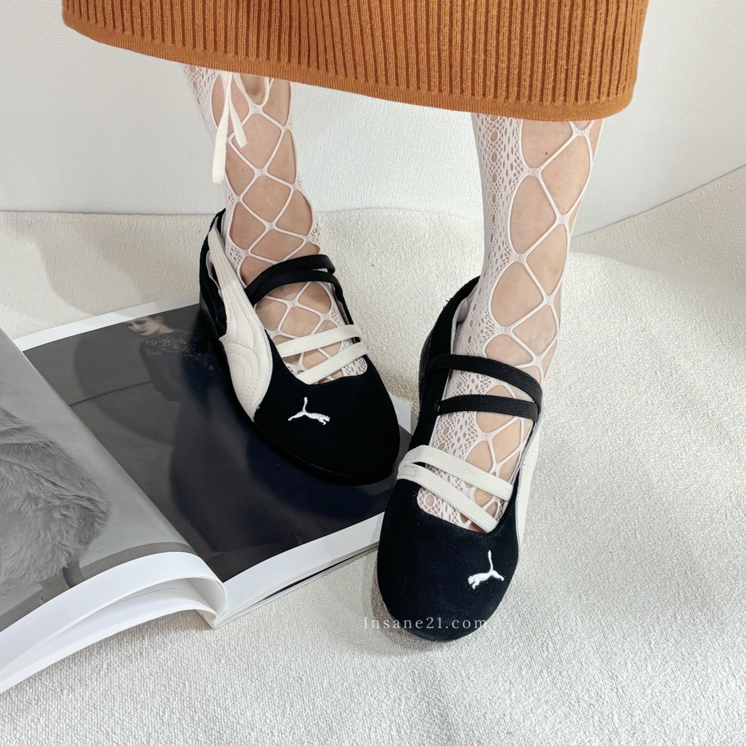 PUMA SPEEDCAT BALLET 芭蕾舞鞋 黑白 皮革白邊 麂皮 瑪莉珍 女鞋 406334-06