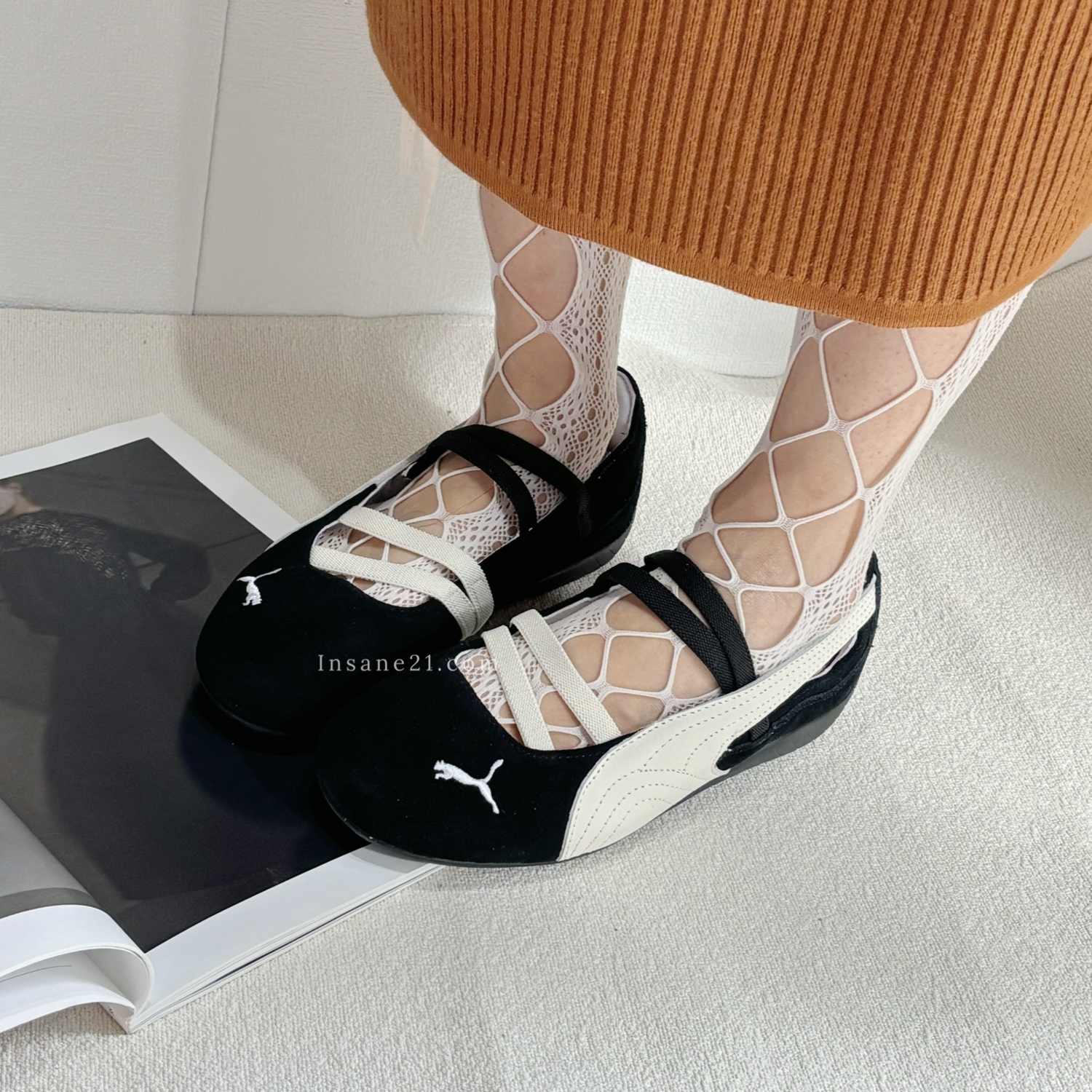 PUMA SPEEDCAT BALLET 芭蕾舞鞋 黑白 皮革白邊 麂皮 瑪莉珍 女鞋 406334-06