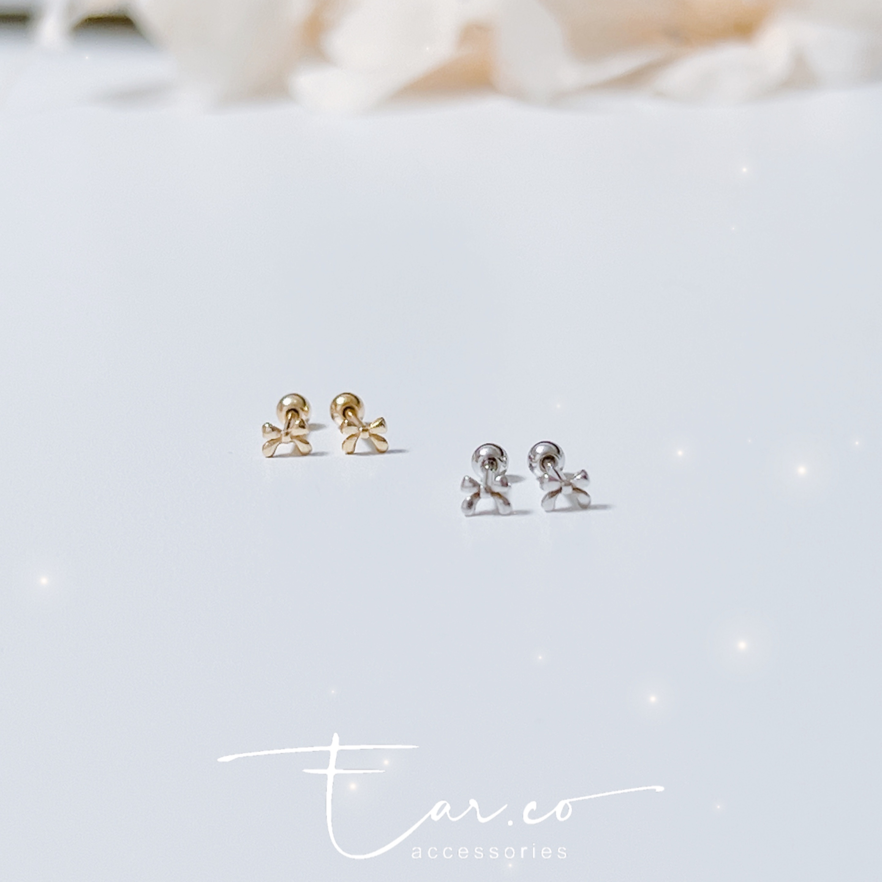 迷你小蝴蝶結純銀耳珠/耳骨釘 [一對] #A1114