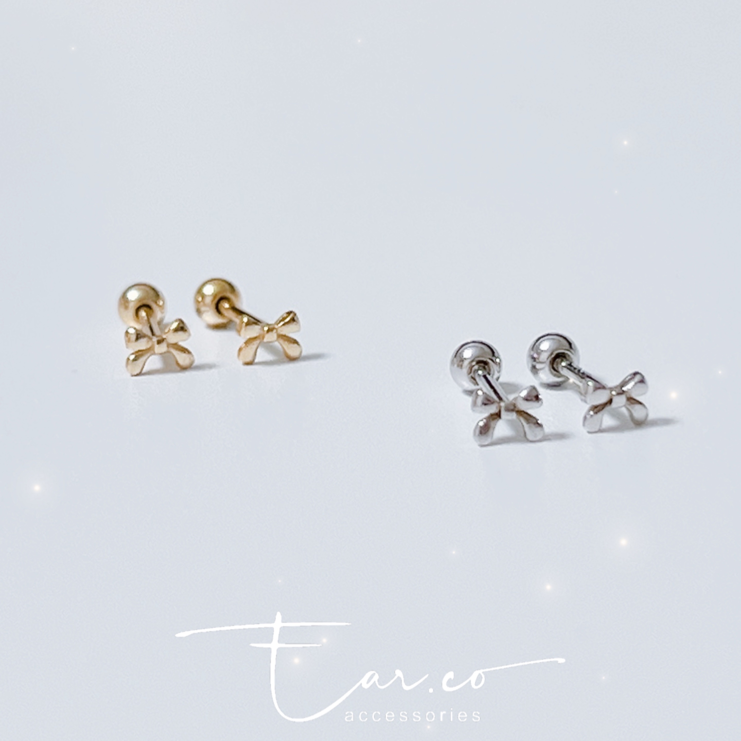 迷你小蝴蝶結純銀耳珠/耳骨釘 [一對] #A1114