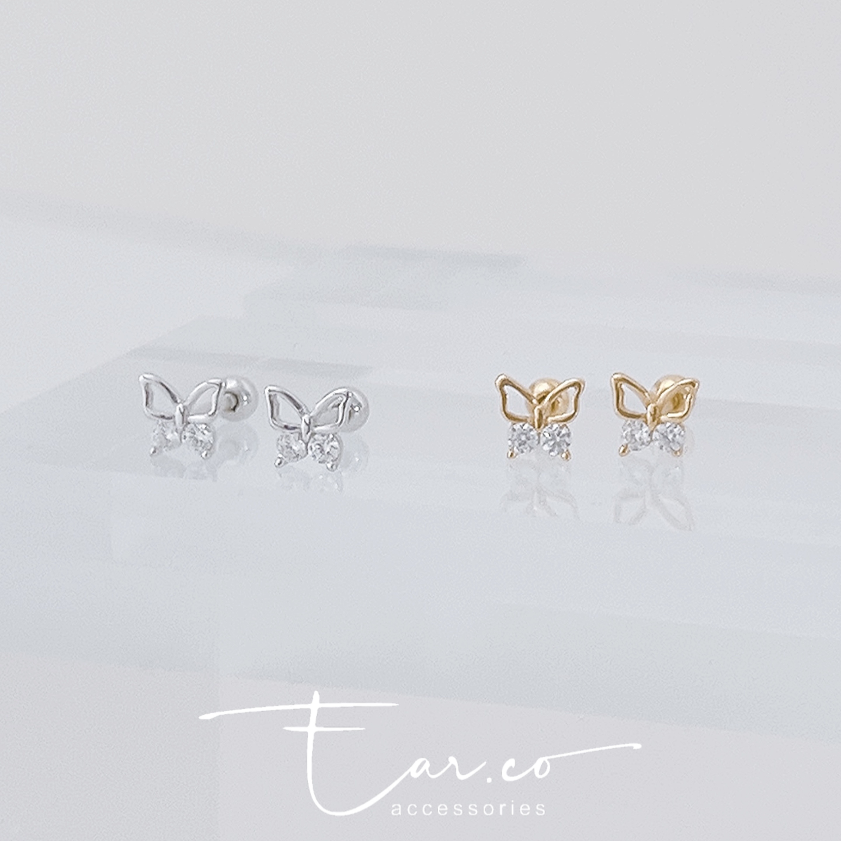 閃石鏤空小蝴蝶純銀耳珠/耳骨釘 [一對] #A1117