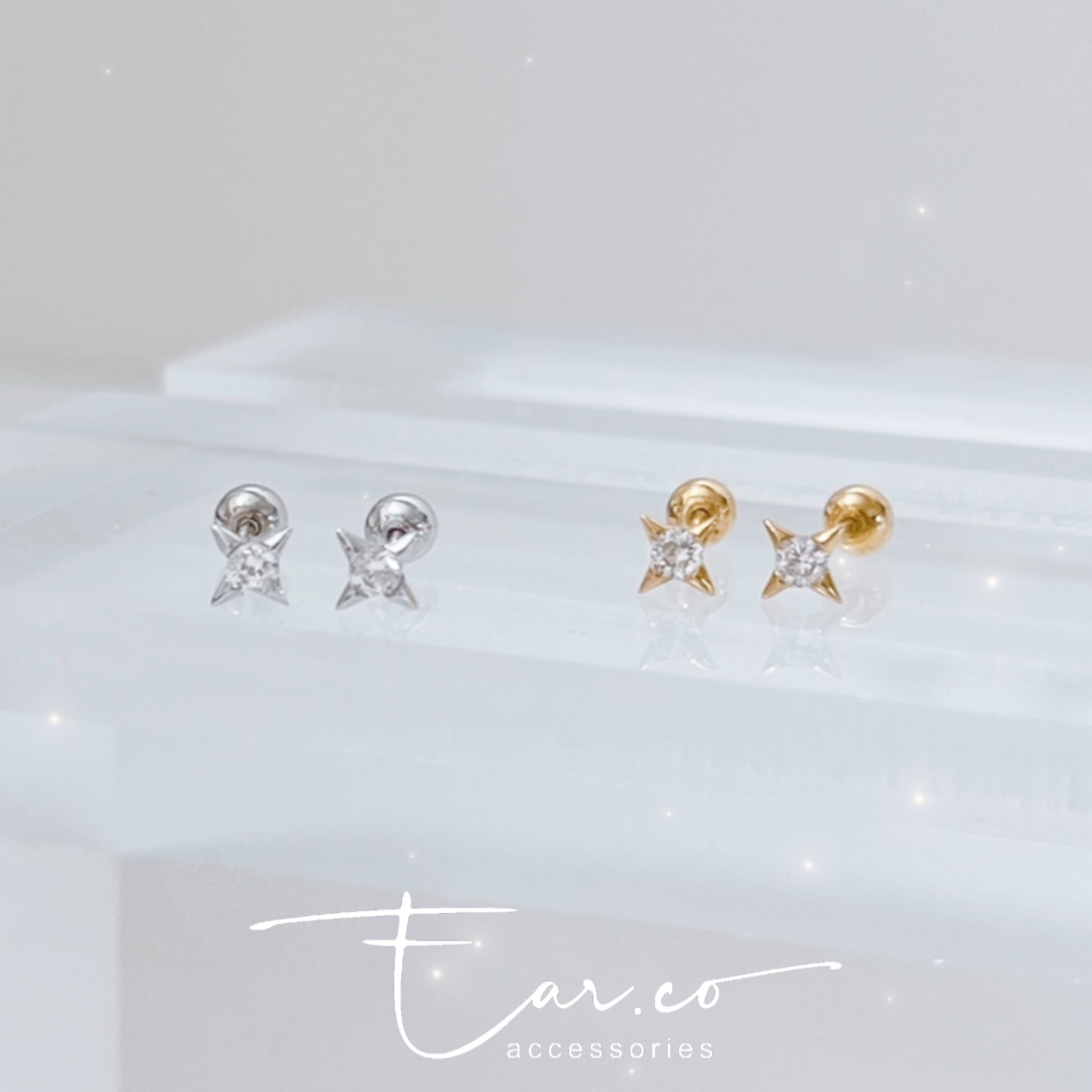 閃石四芒星純銀耳珠/耳骨釘 [一對] #A1118