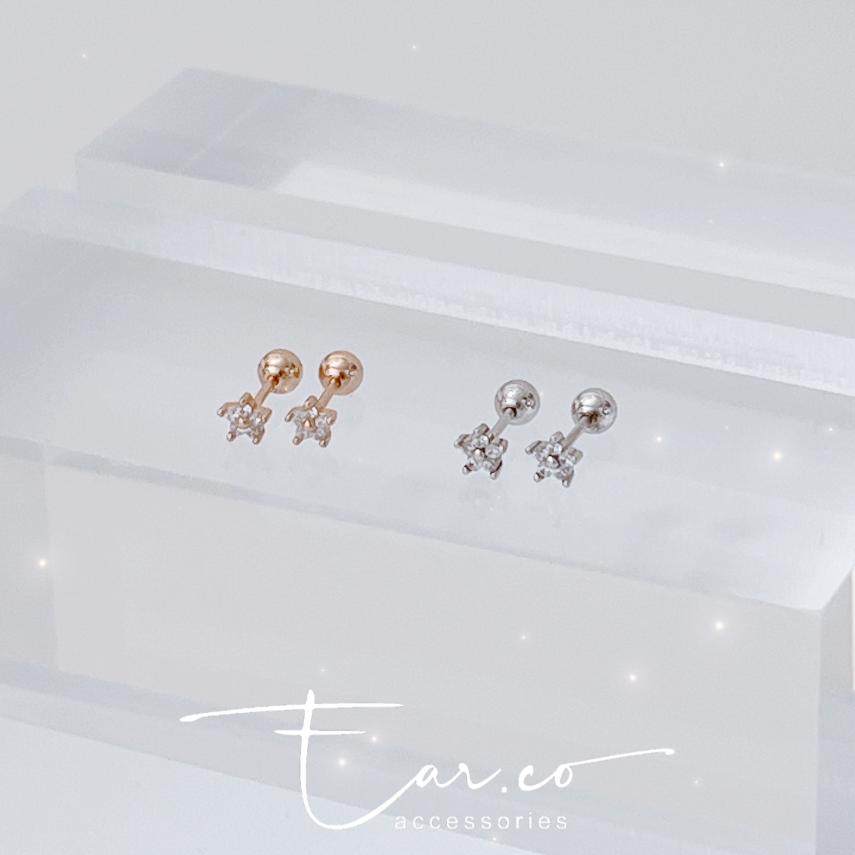 閃石清新小花純銀耳珠/耳骨釘 [一對] #A1119