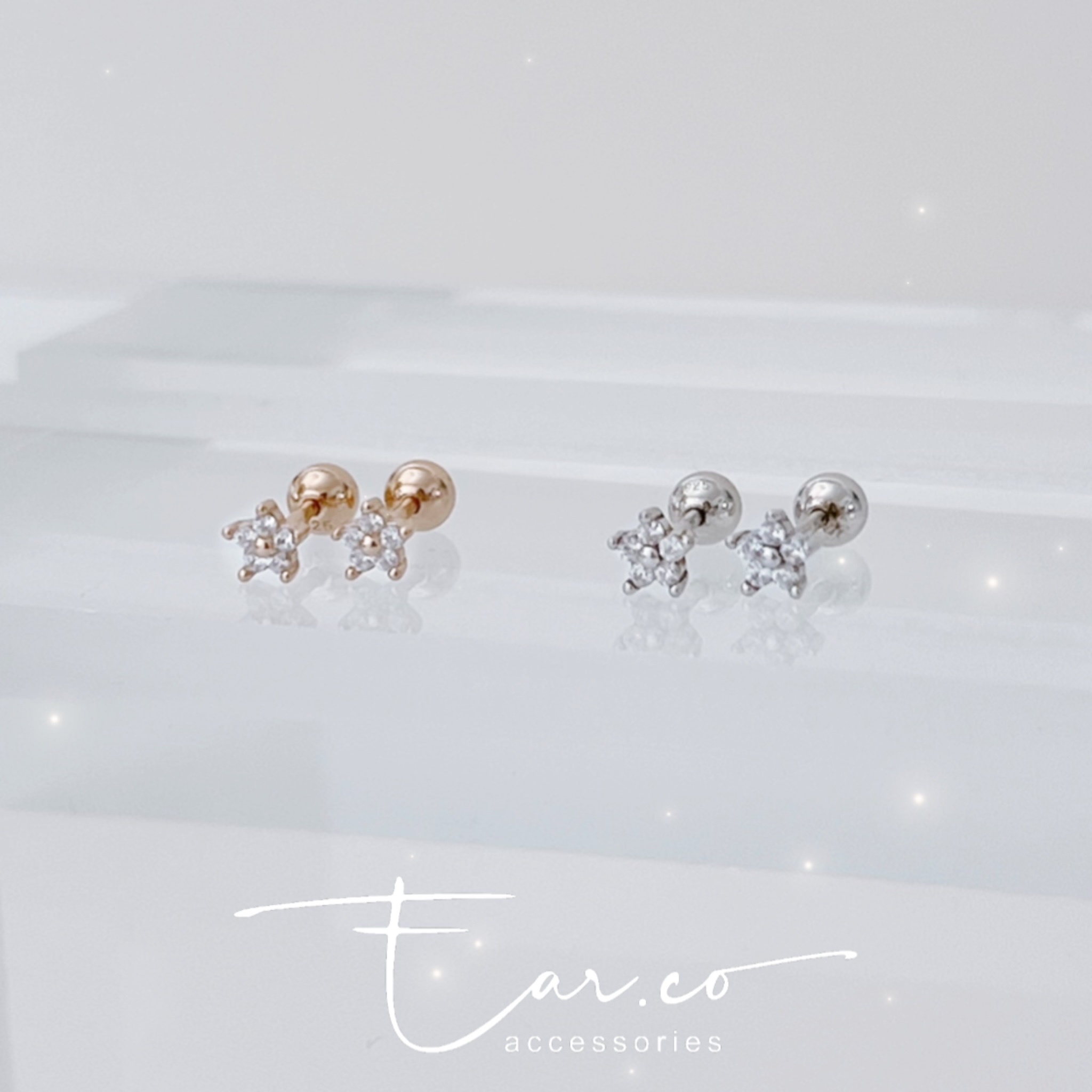 閃石清新小花純銀耳珠/耳骨釘 [一對] #A1119