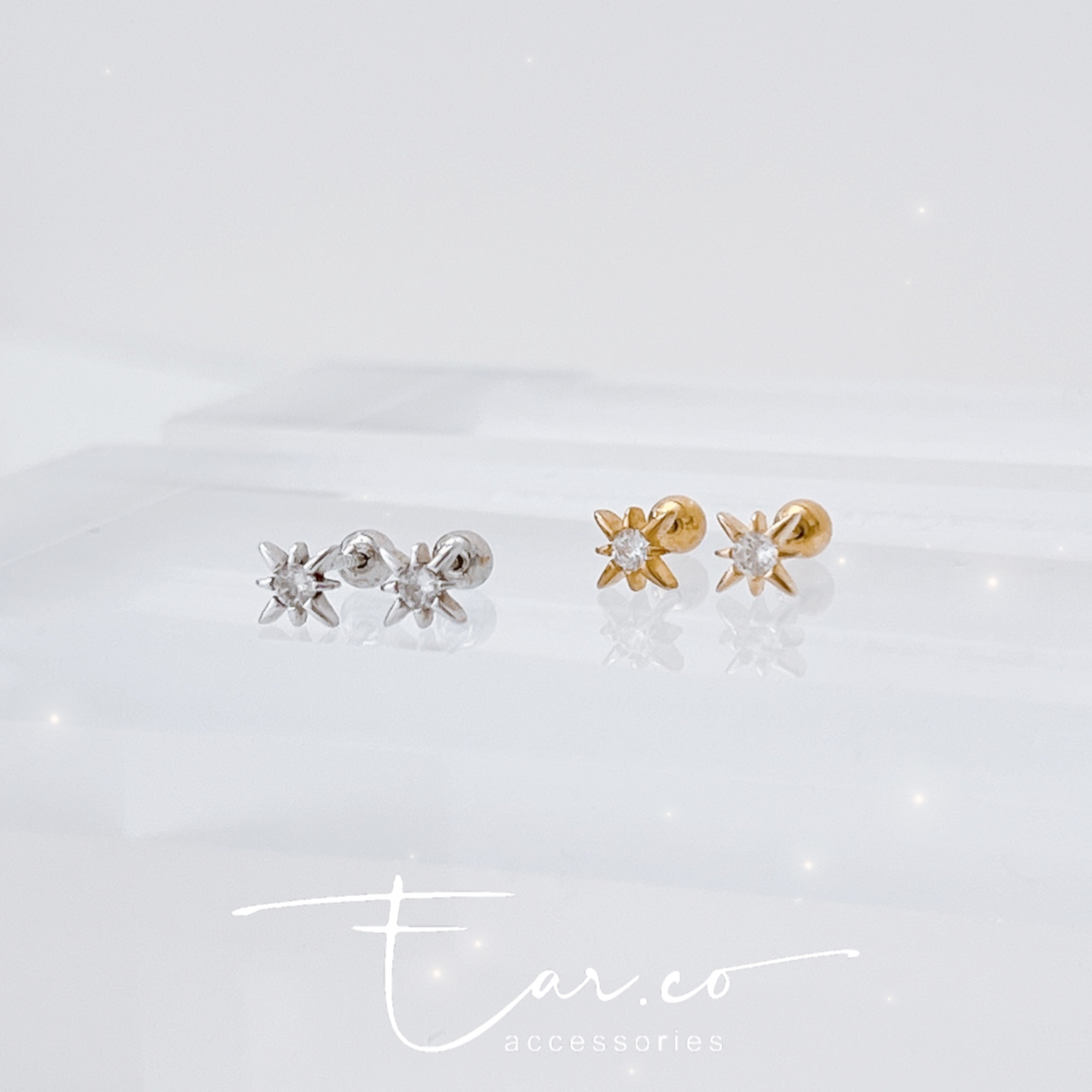 閃石八芒星純銀耳珠/耳骨釘 [一對] #A1120