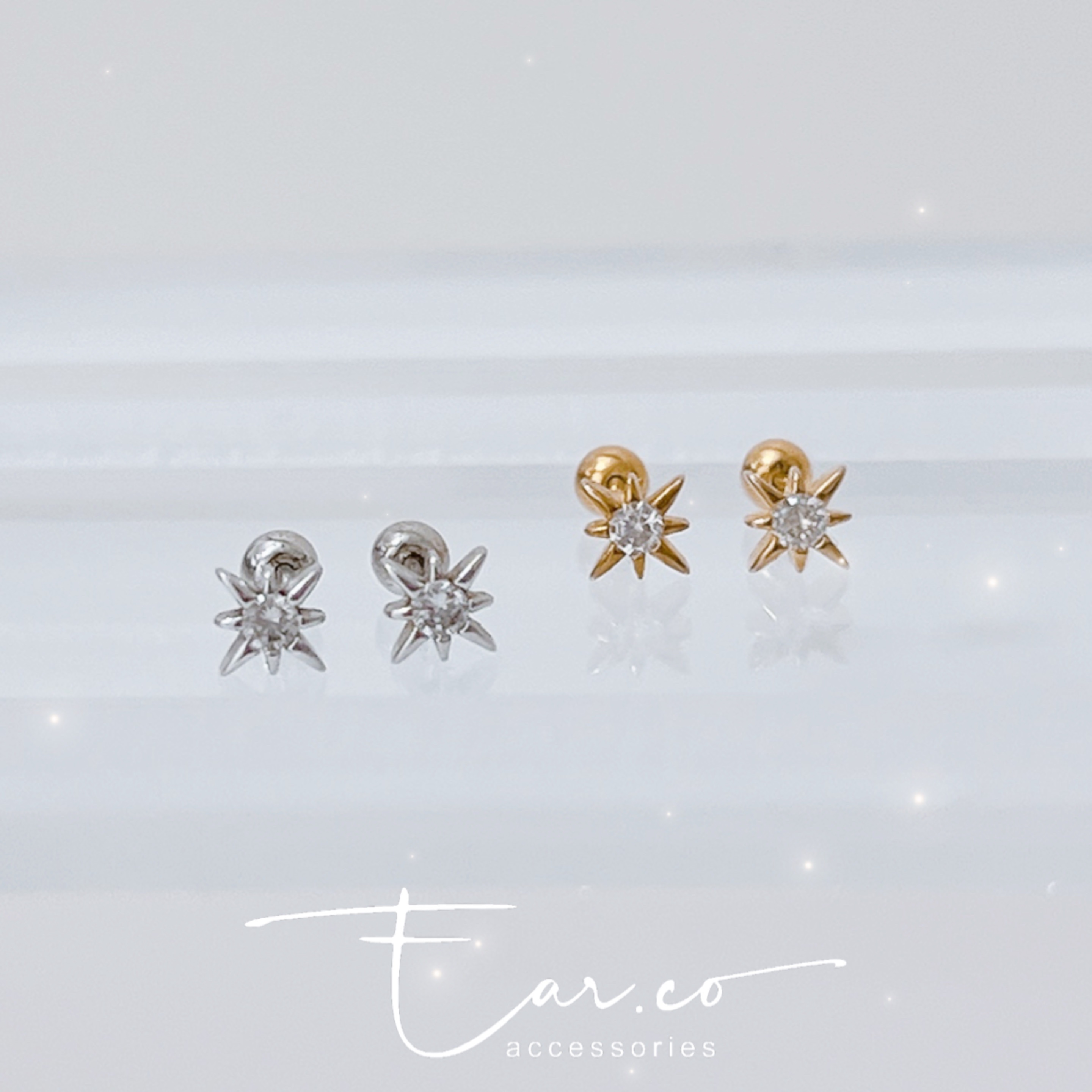 閃石八芒星純銀耳珠/耳骨釘 [一對] #A1120