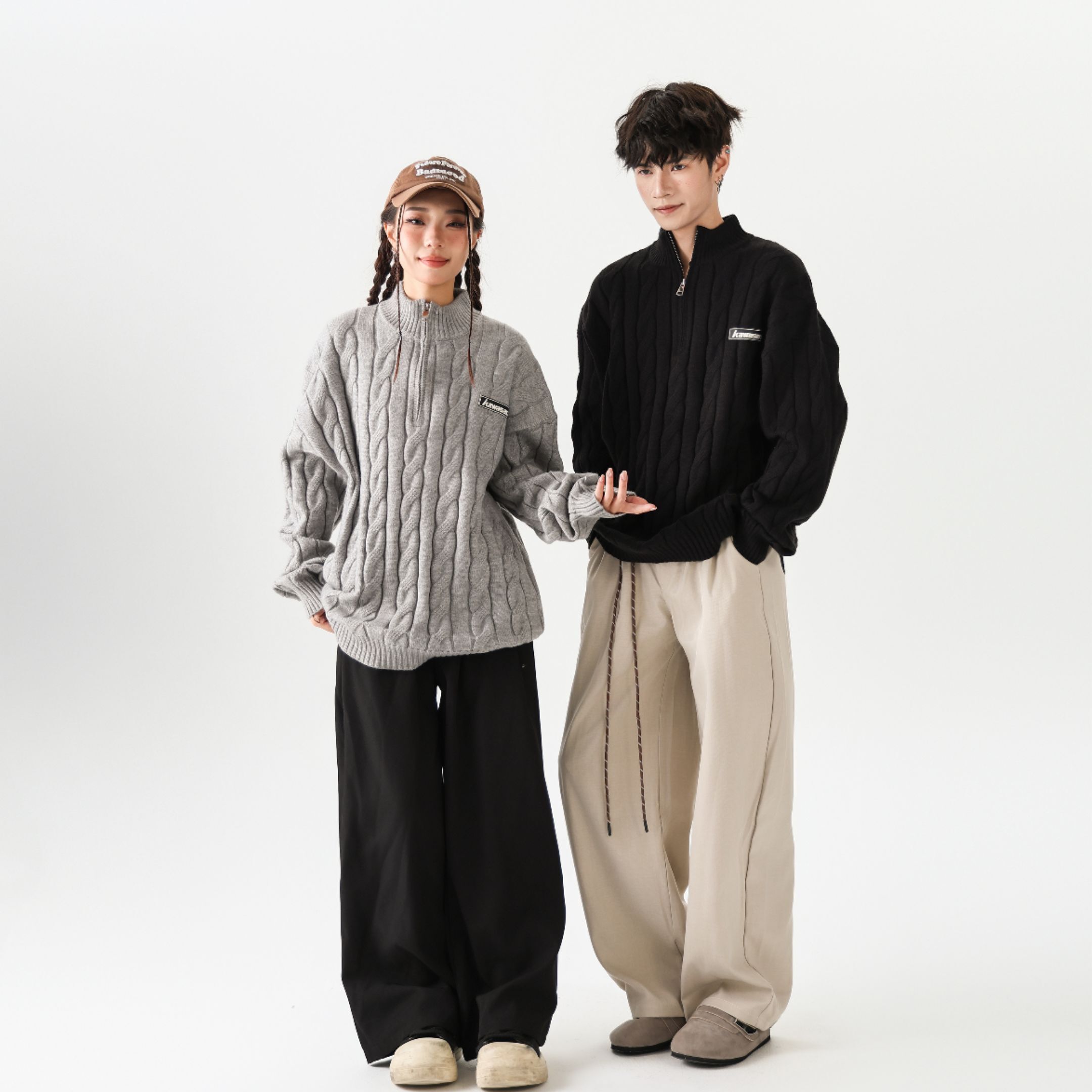 NICEDAY 代購 服飾 Kawasaki 川崎 復古 針織 毛衣 長袖 灰 黑 上衣 麻花