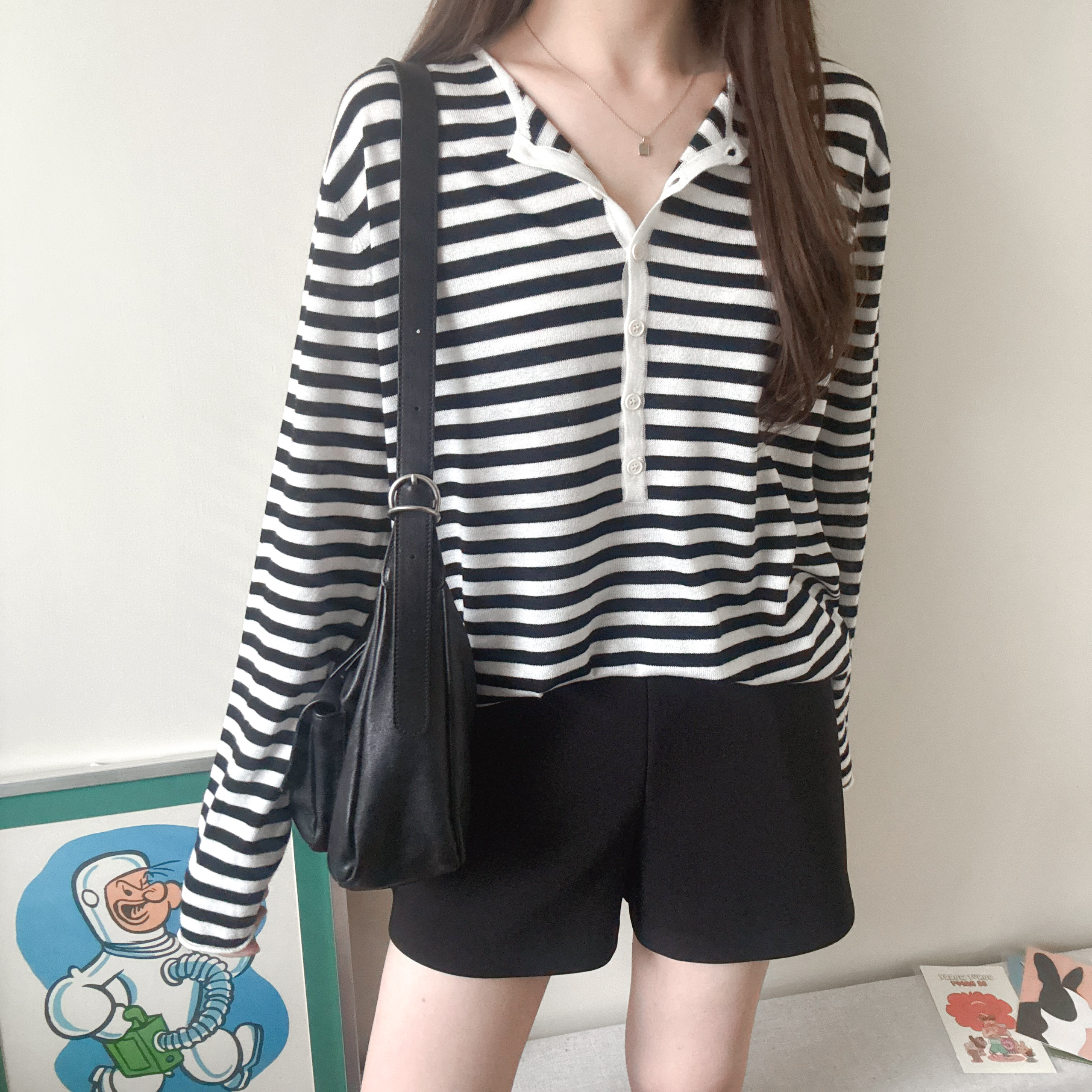 排鈕休閑感線衫