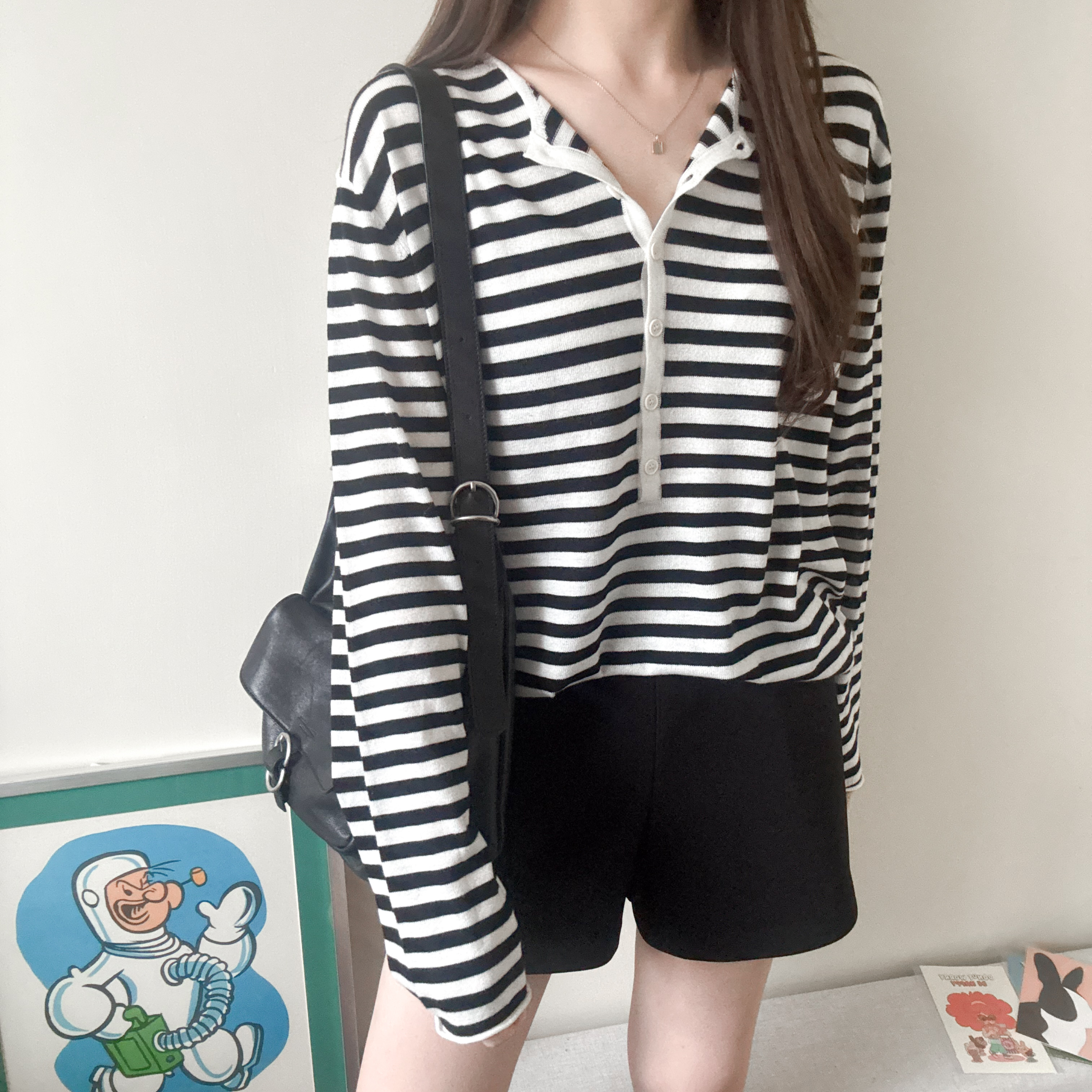 排鈕休閑感線衫