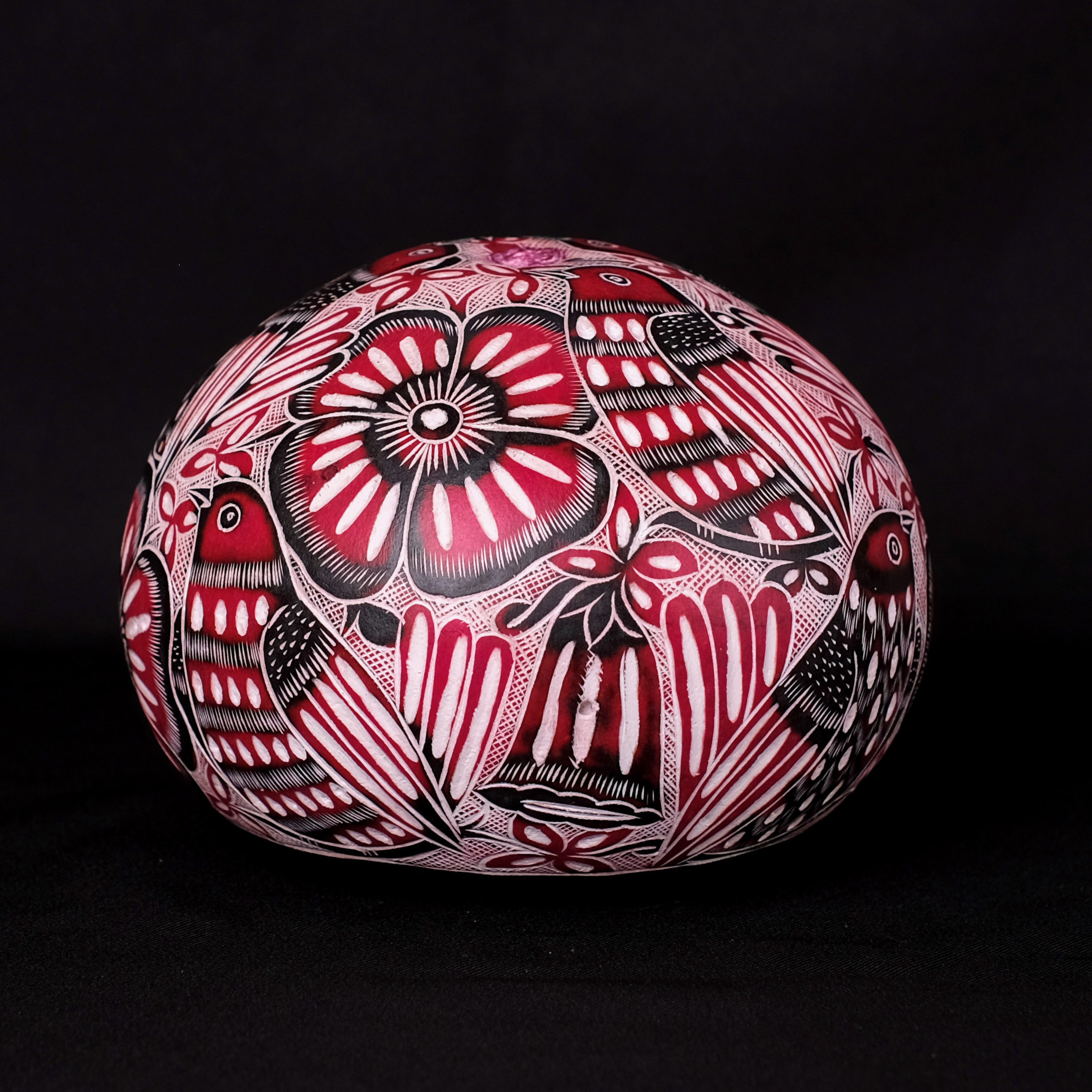 萬卡約葫蘆雕刻｜紅花與鳥 41｜秘魯