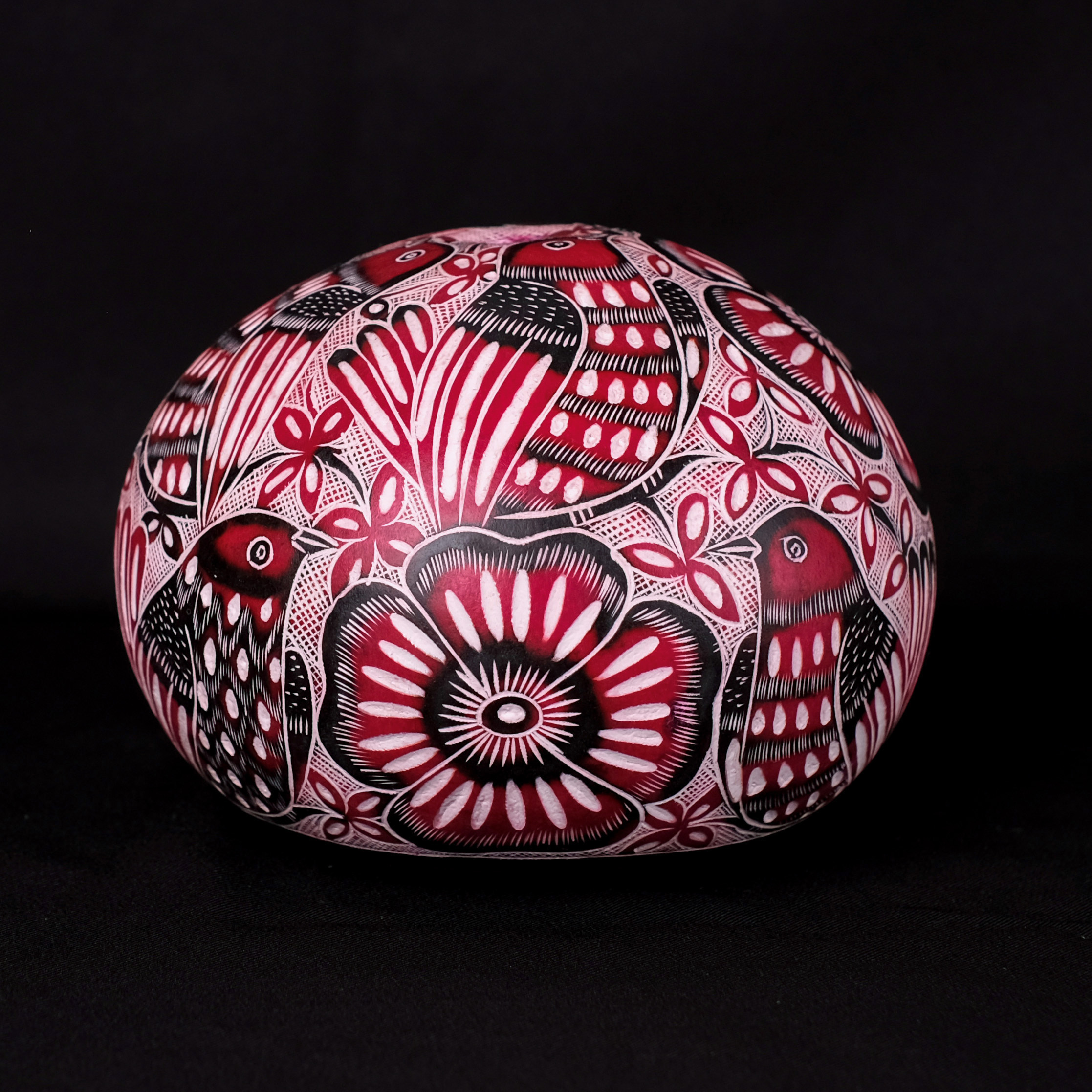 萬卡約葫蘆雕刻｜紅花與鳥 41｜秘魯