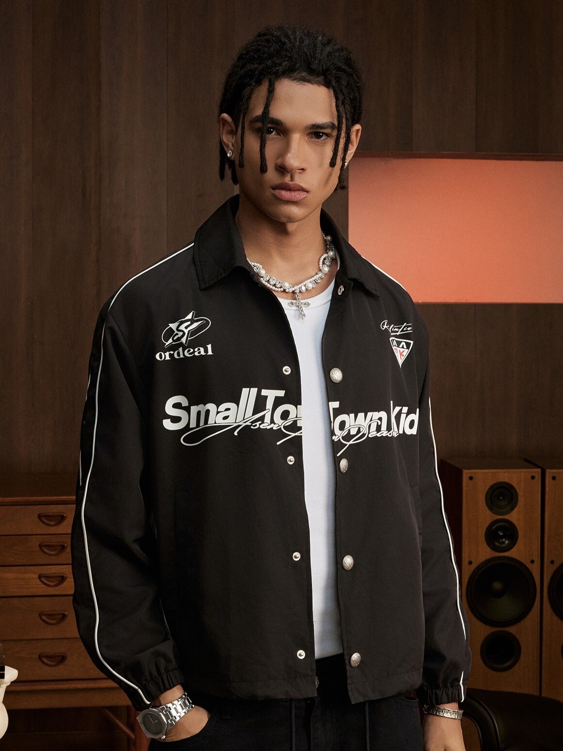 STK SmallTownKid 撞色 賽車印花拼接 教練外套