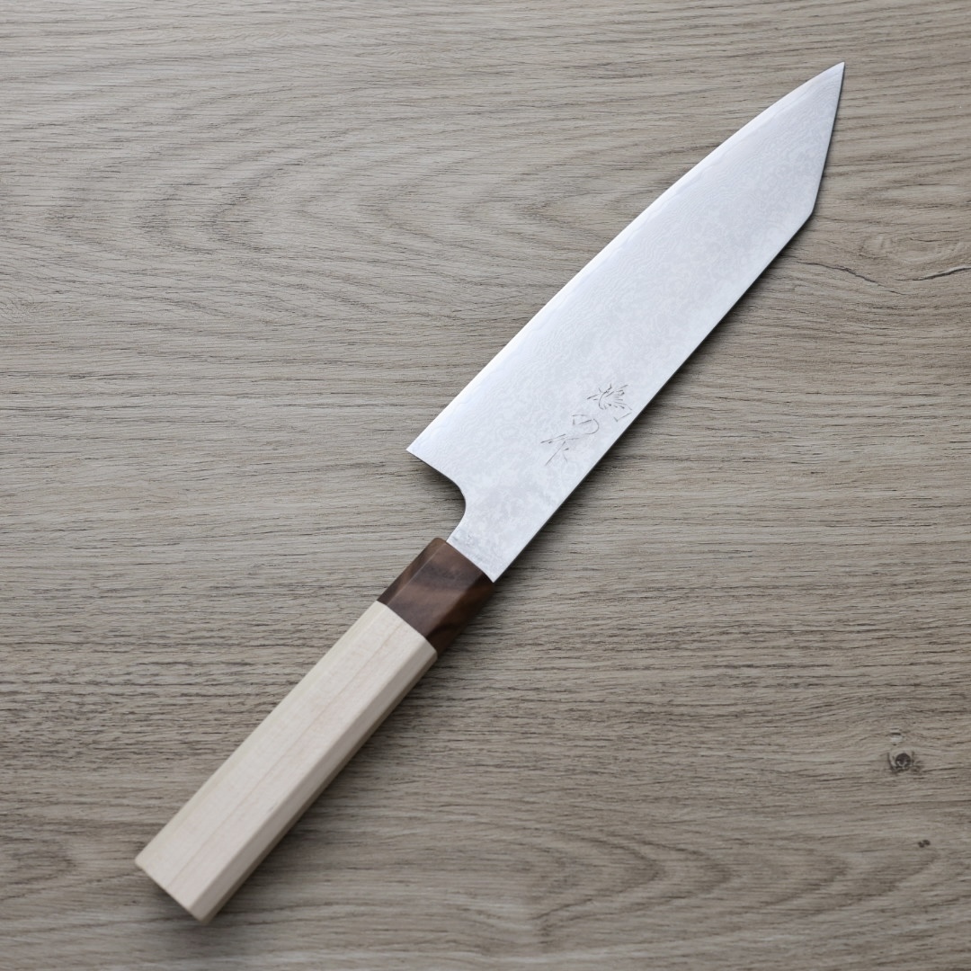 鳩野憲志朗 牛刀 210mm 銀三鋼 大馬士革