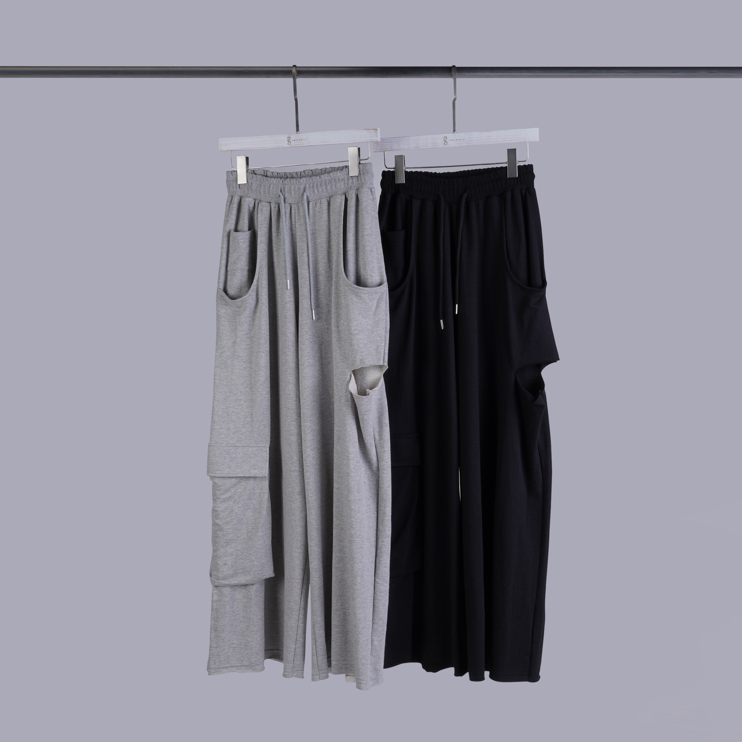 設計感側挖洞口袋抽繩棉褲 | 2色