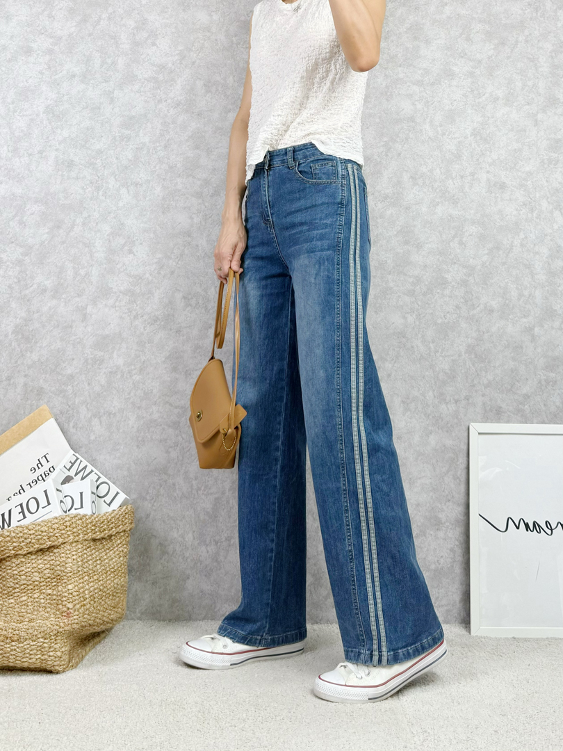 視覺減碼縫線★一穿就顯瘦牛仔寬褲