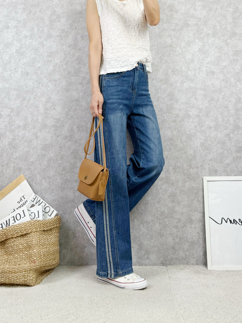 視覺減碼縫線★一穿就顯瘦牛仔寬褲