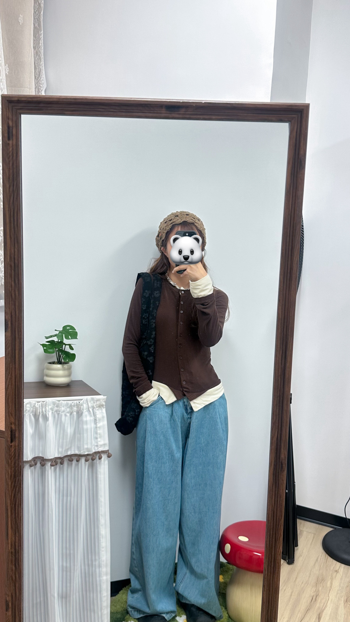 拼色鈕扣長袖TOP(藍/啡/黑)