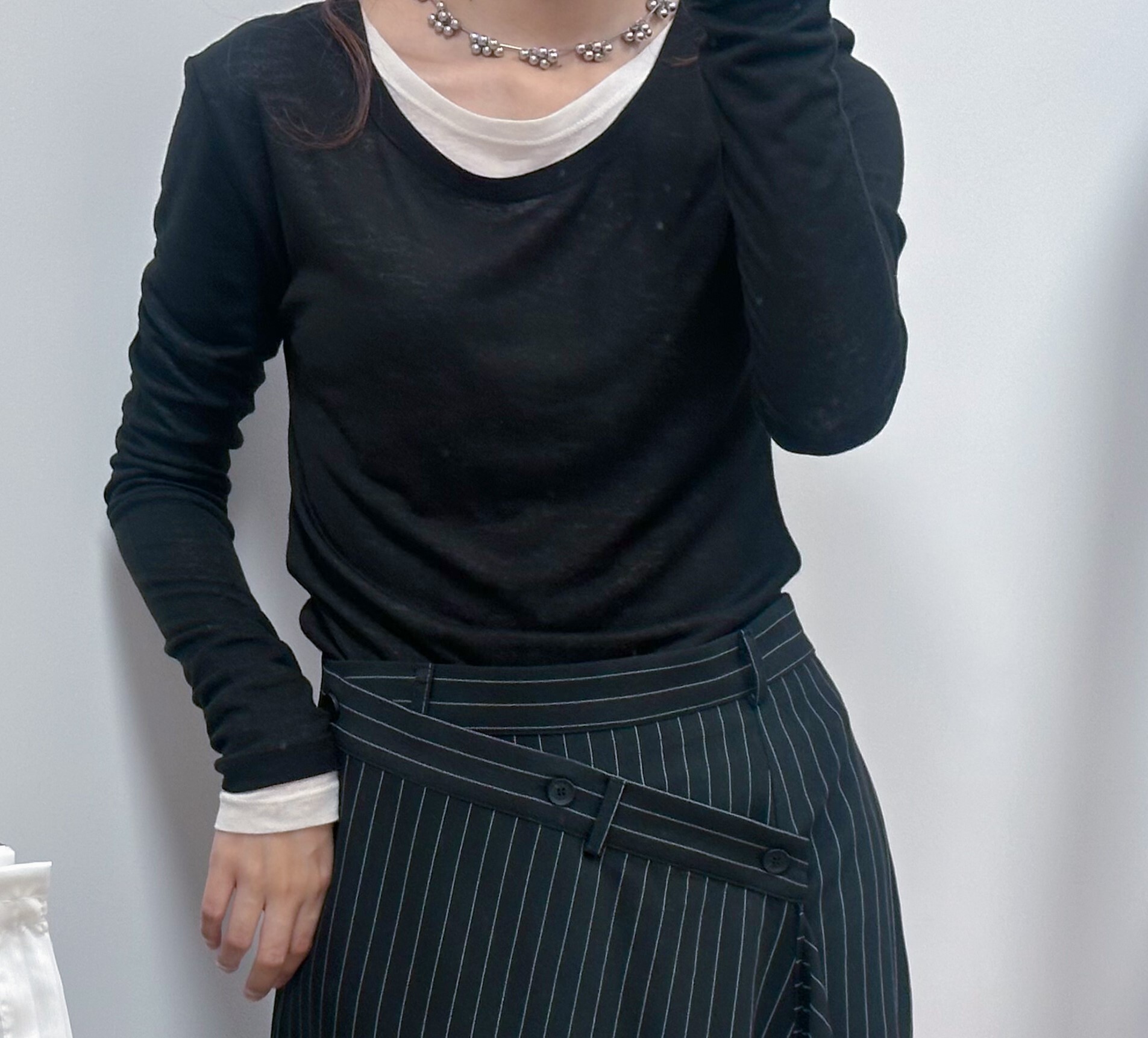 假兩件拼色TOP (黑/灰)