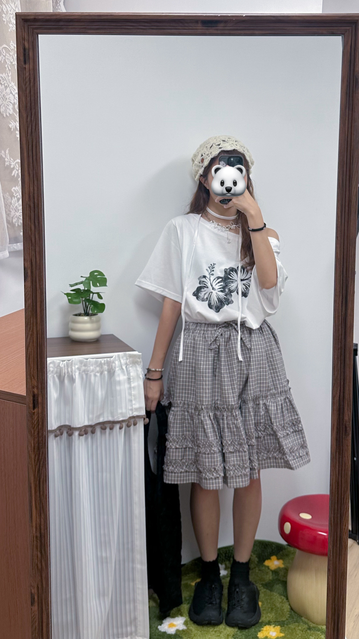 淺啡色格仔蛋糕中裙