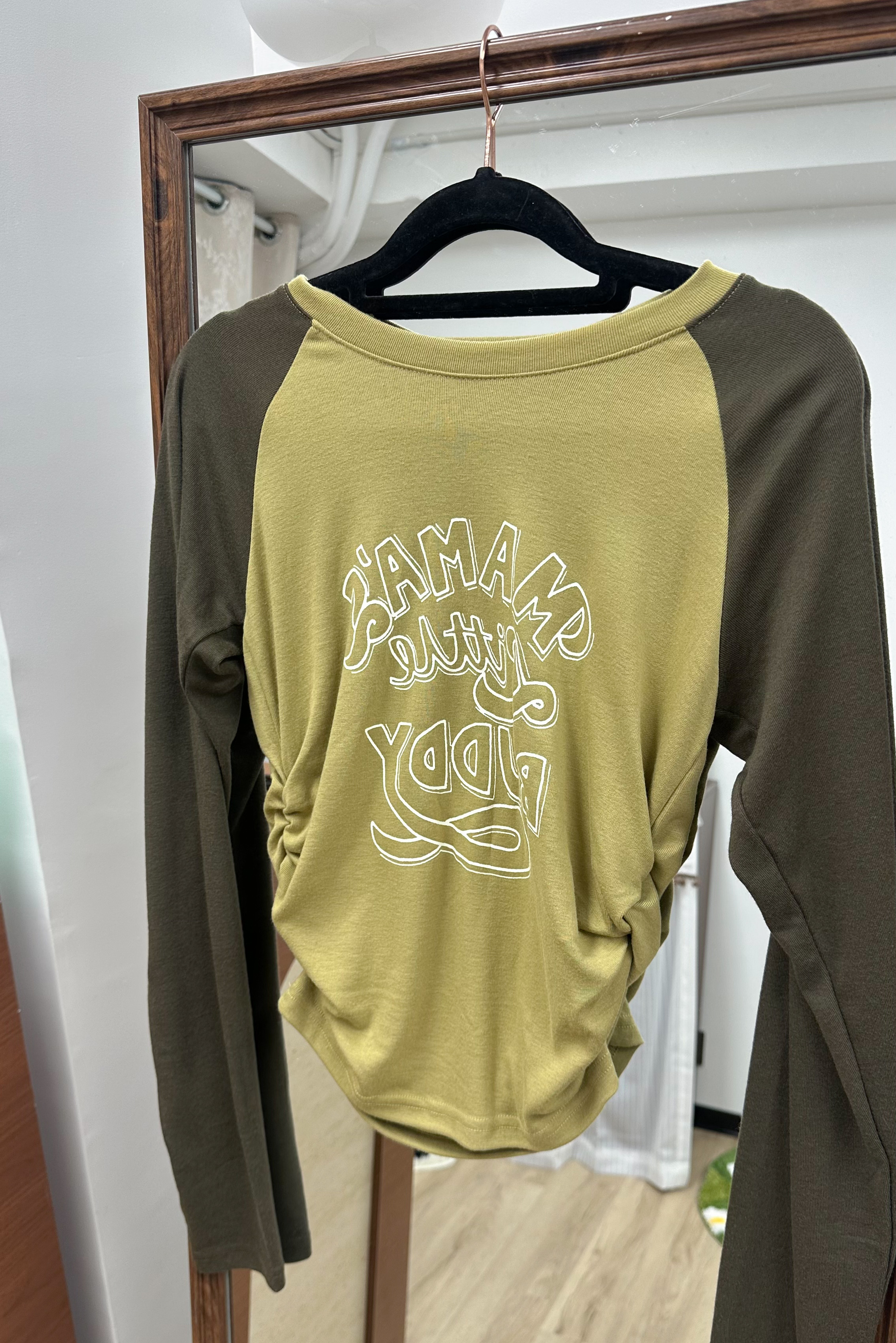 綠色拼色親膚長袖Tee