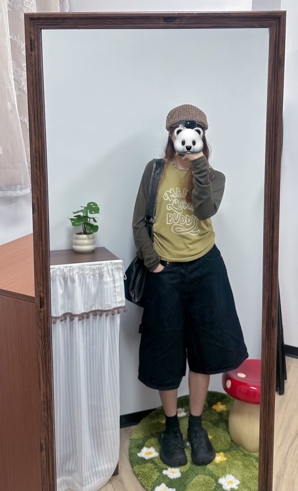 綠色拼色親膚長袖Tee