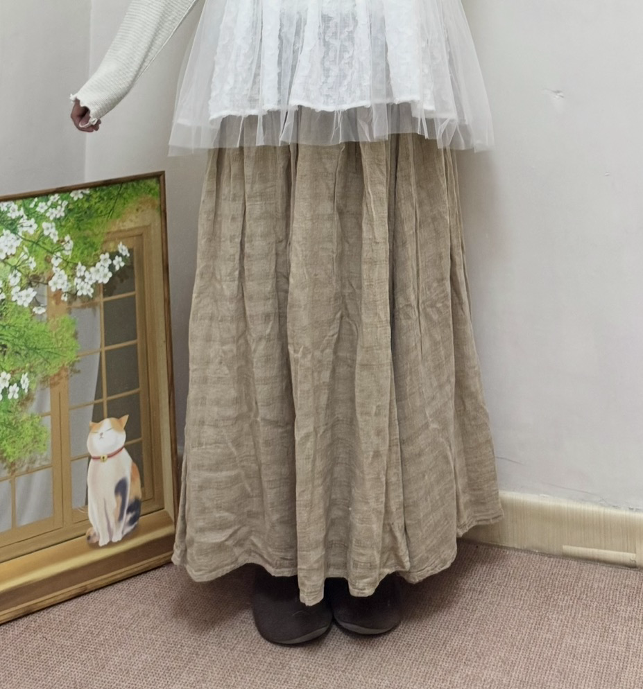 暗紋棉麻布半身裙