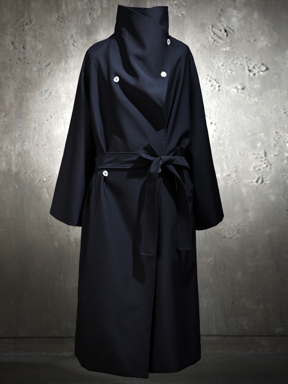 大翻領雙層長版風衣外套