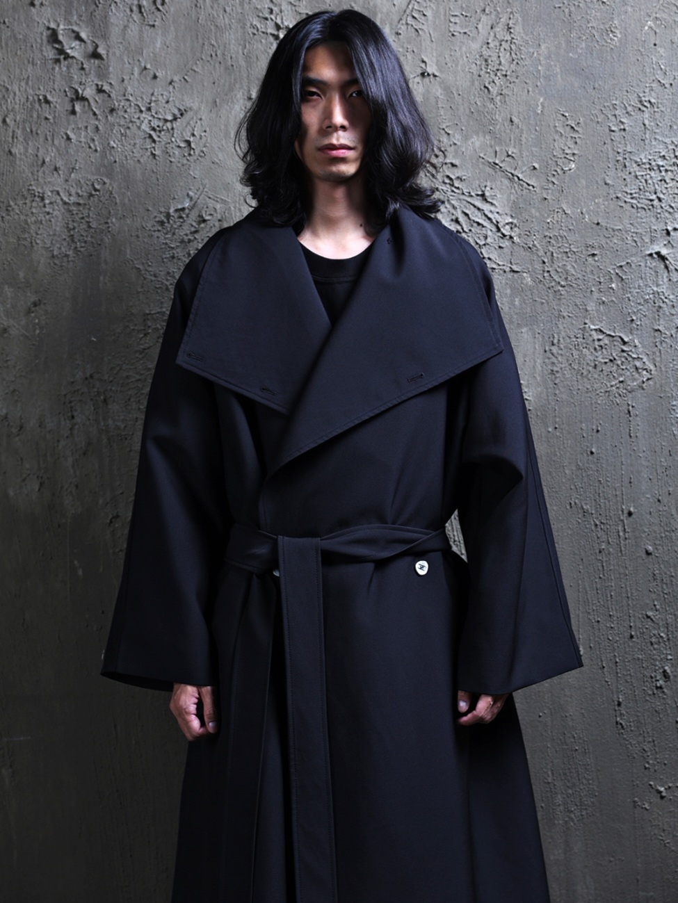 大翻領雙層長版風衣外套