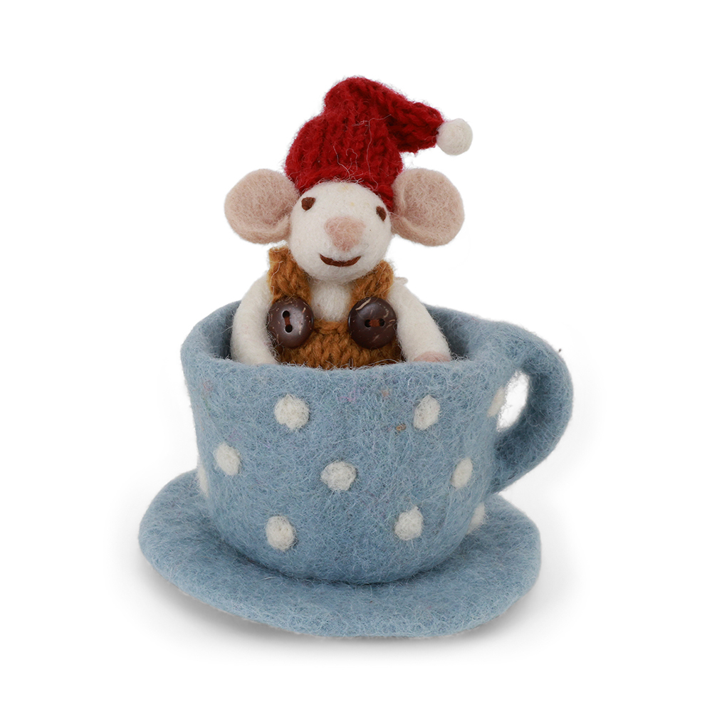 丹麥Gry&Sif 聖誕掛飾-Mouse in Blue Coffee Cup(11325)