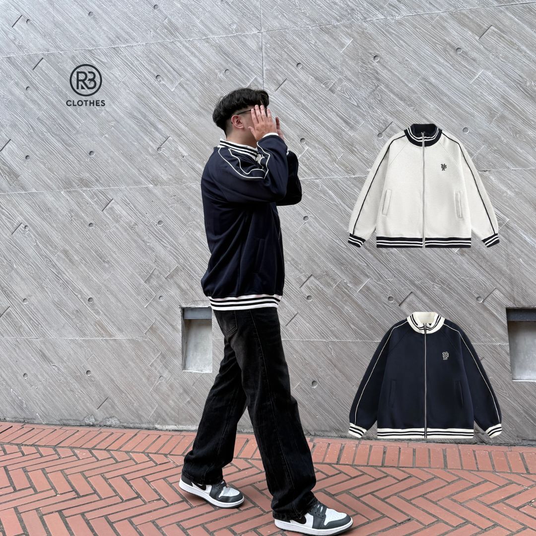 『RB』復古立領刺繡鬆棒球學院風情侶外套