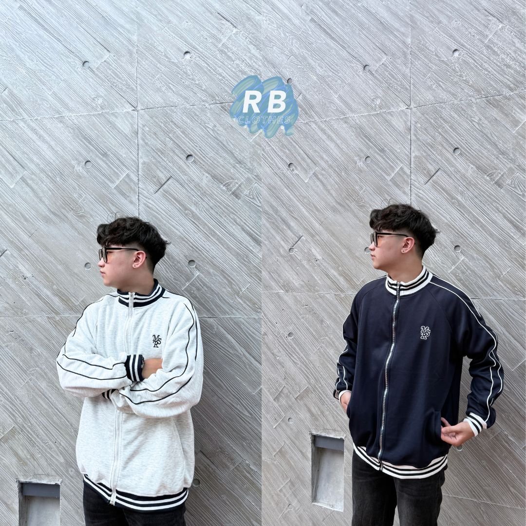 『RB』復古立領刺繡鬆棒球學院風情侶外套