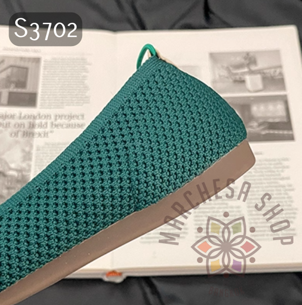 S3702 - 牛皮網布荷葉方頭平底鞋