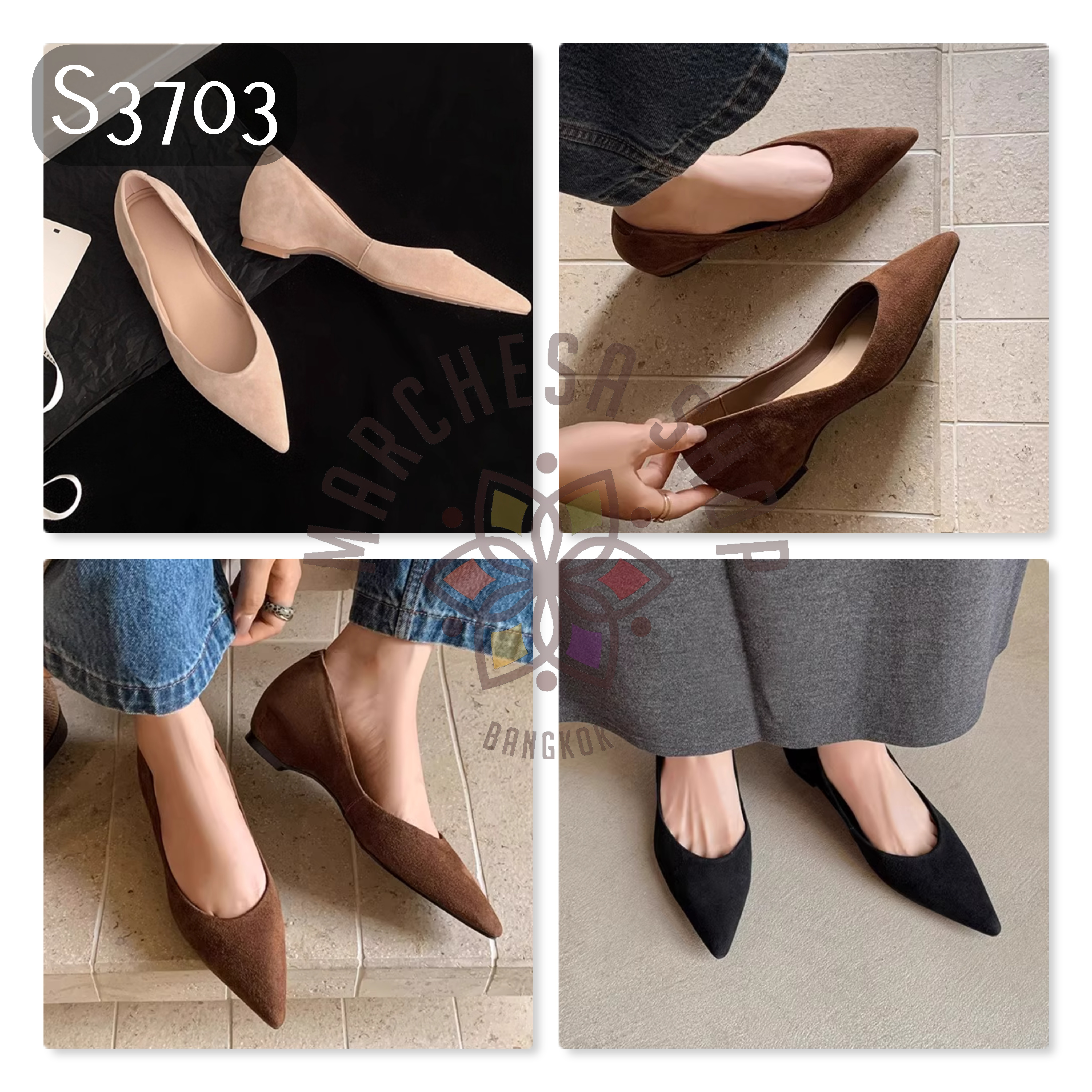 S3703 - 頭層羊猄皮簡約尖頭內增高鞋