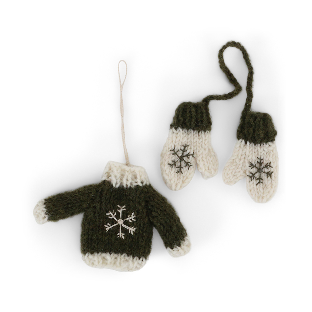 丹麥Gry&Sif 聖誕掛飾-Knitted Sweater&Gloves-Green(10925)