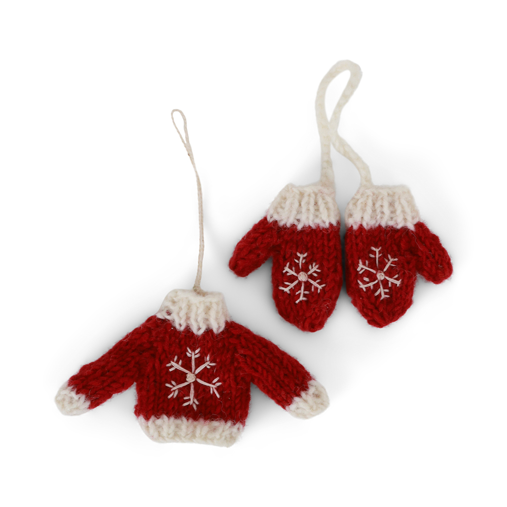 丹麥Gry&Sif 聖誕掛飾-Knitted Sweater&Gloves-Red(10825)