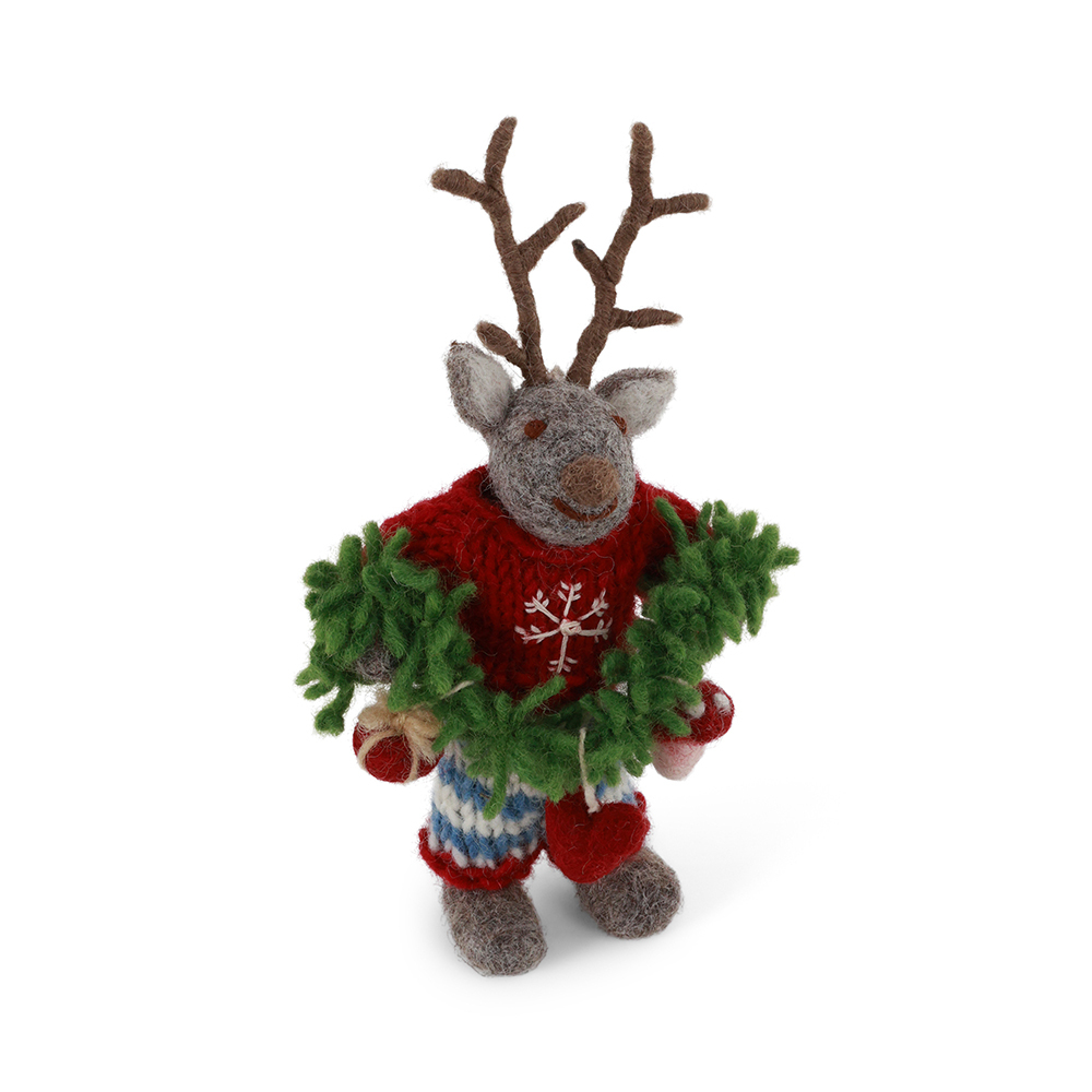 丹麥Gry&Sif 聖誕掛飾-Small Grey Boy Deer w/Garland(21125)