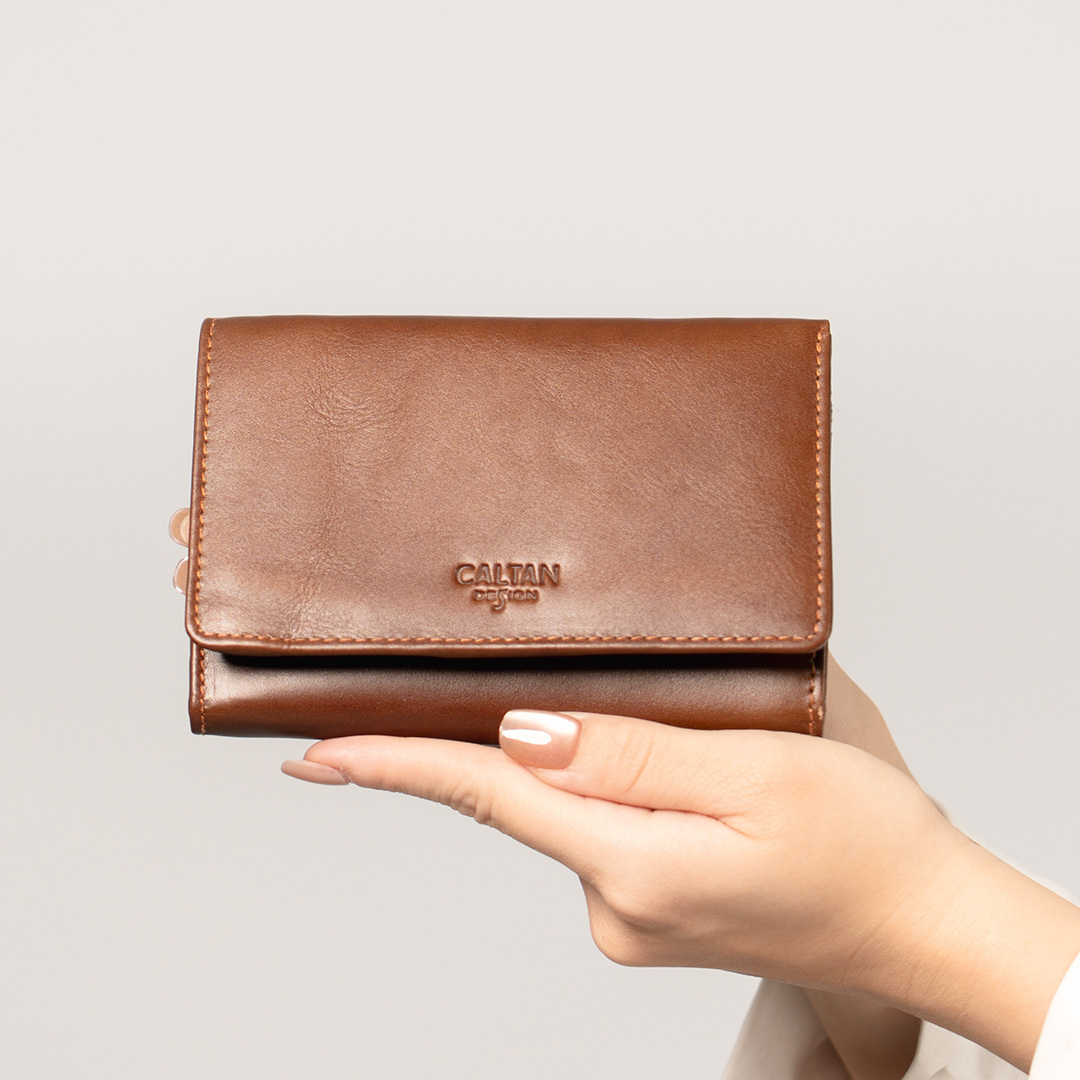 中性三折扣式真皮中長夾-五色(072622)