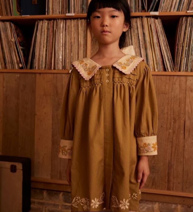 Apolina 復古花卉刺繡洋裝 BETTE-DRESS-DRIED-MOSS