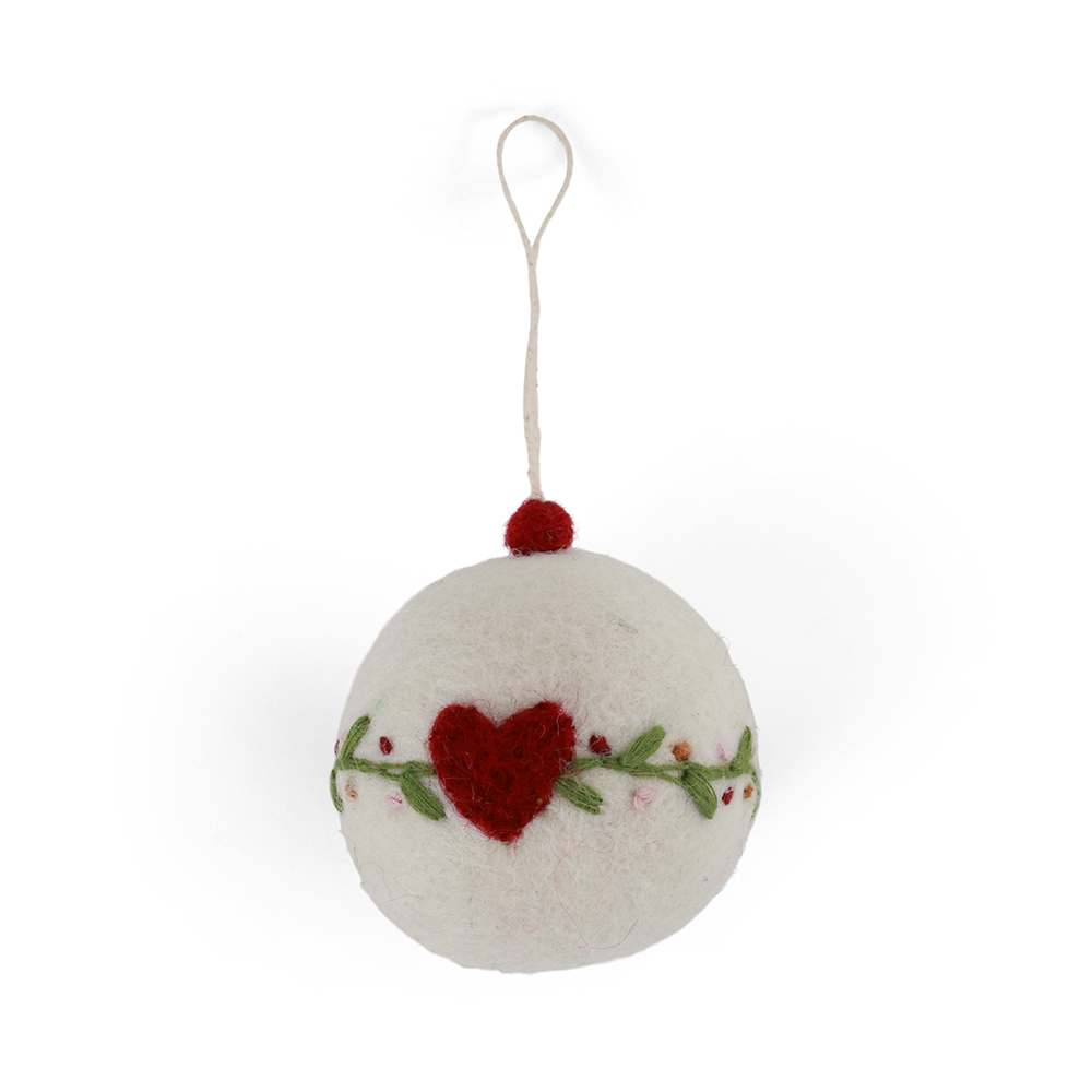 丹麥Gry&Sif 聖誕掛飾-Christmas Bauble-White w/Heart&Garland(15325)