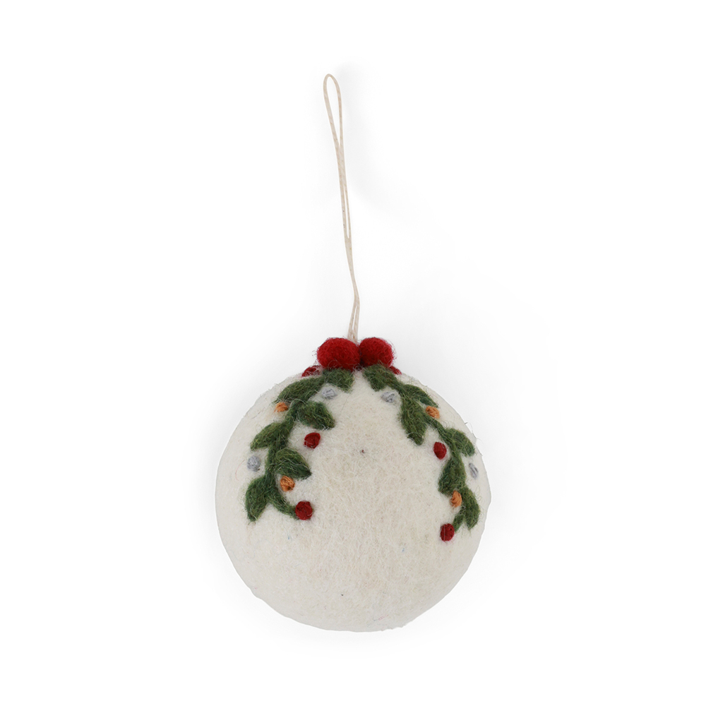 丹麥Gry&Sif 聖誕掛飾-Christmas Bauble-White w/Garland(15225)